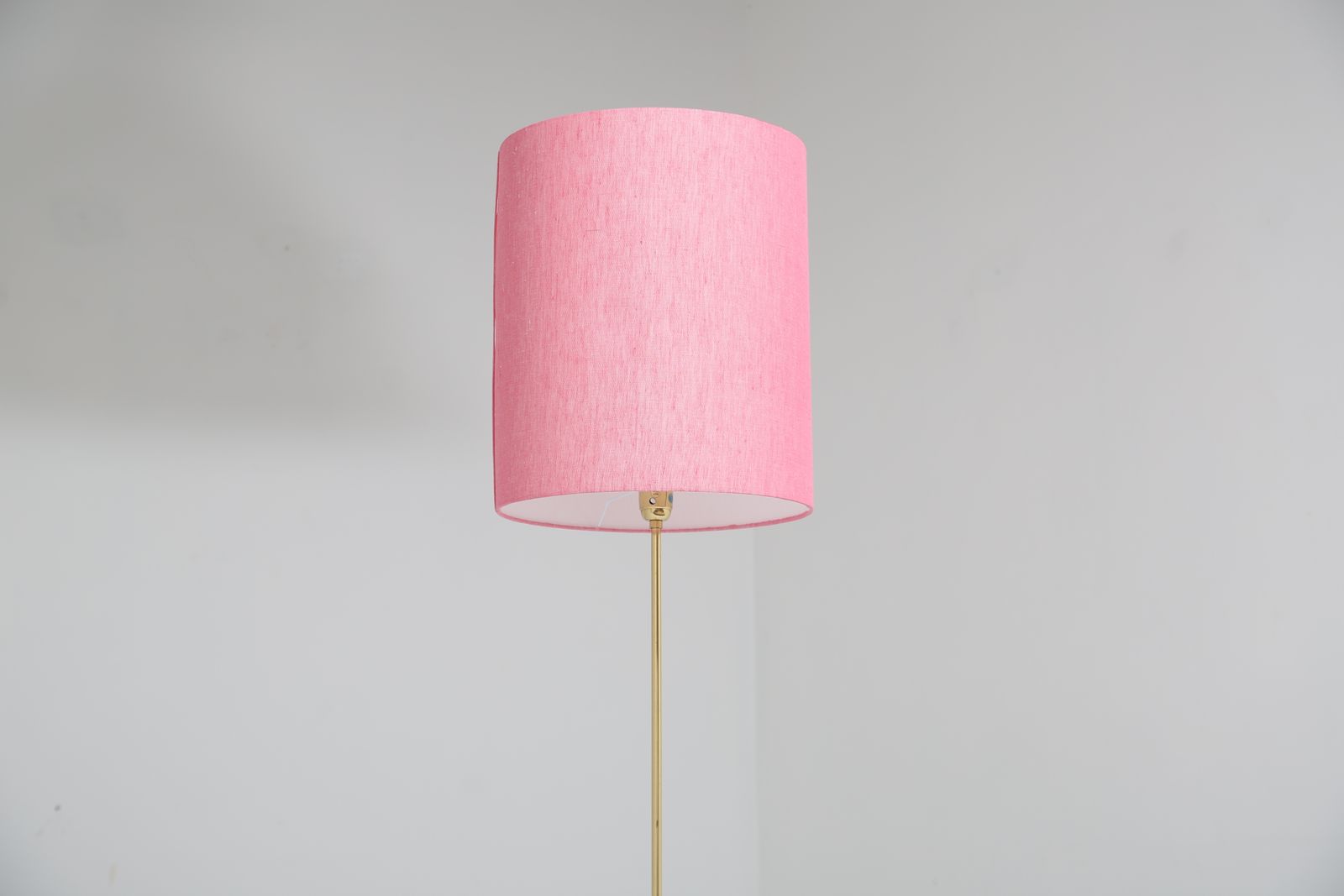 Vintage Swedish Brass Floor Lamp Model G 9 With Pink Shade By Ewå Värnamo Armaturfabrik, 1960s. photo for sale