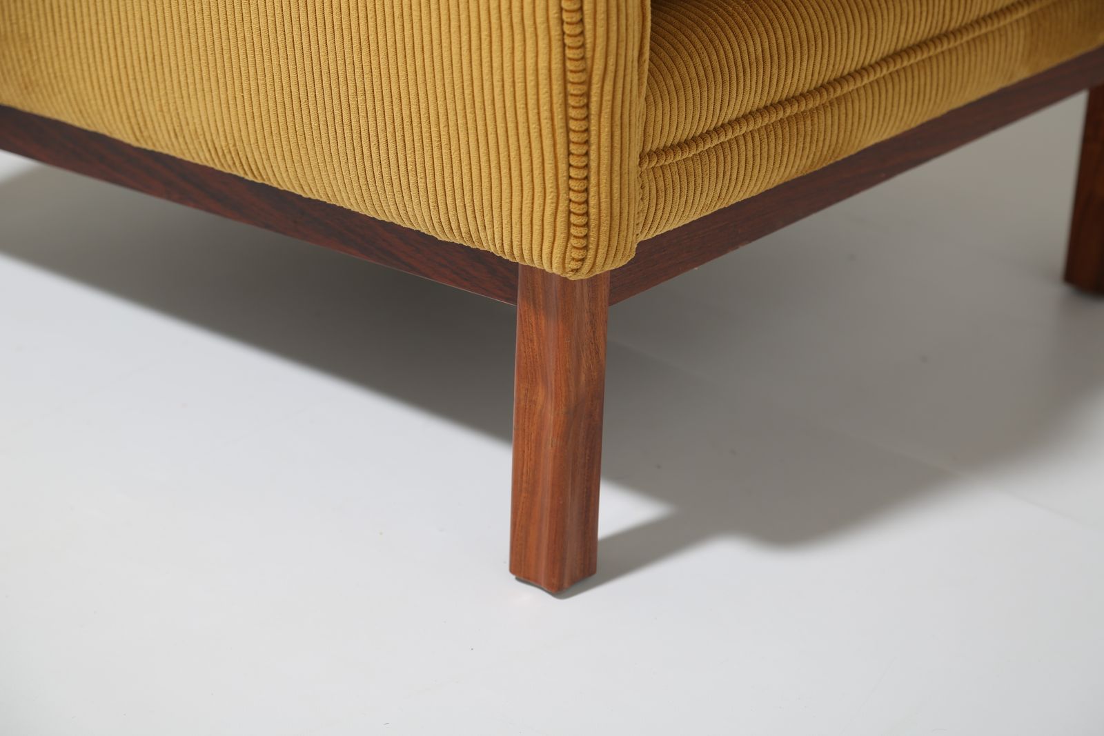 photo for sale Vintage Danish Mustard Gold Corduroy Wingback Lounge Chair, 1960s.