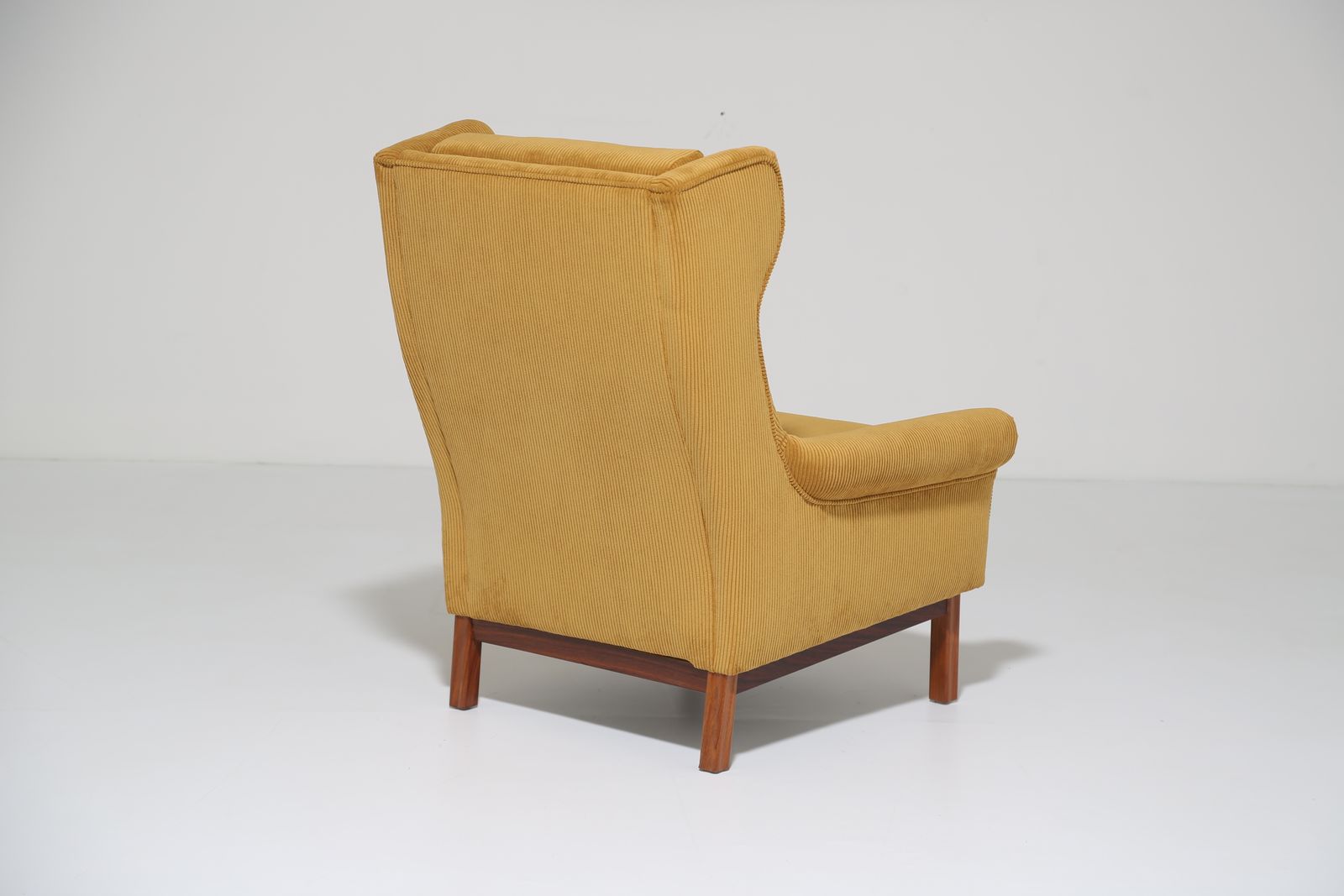Furniture Vintage Danish Mustard Gold Corduroy Wingback Lounge Chair, 1960s. photo