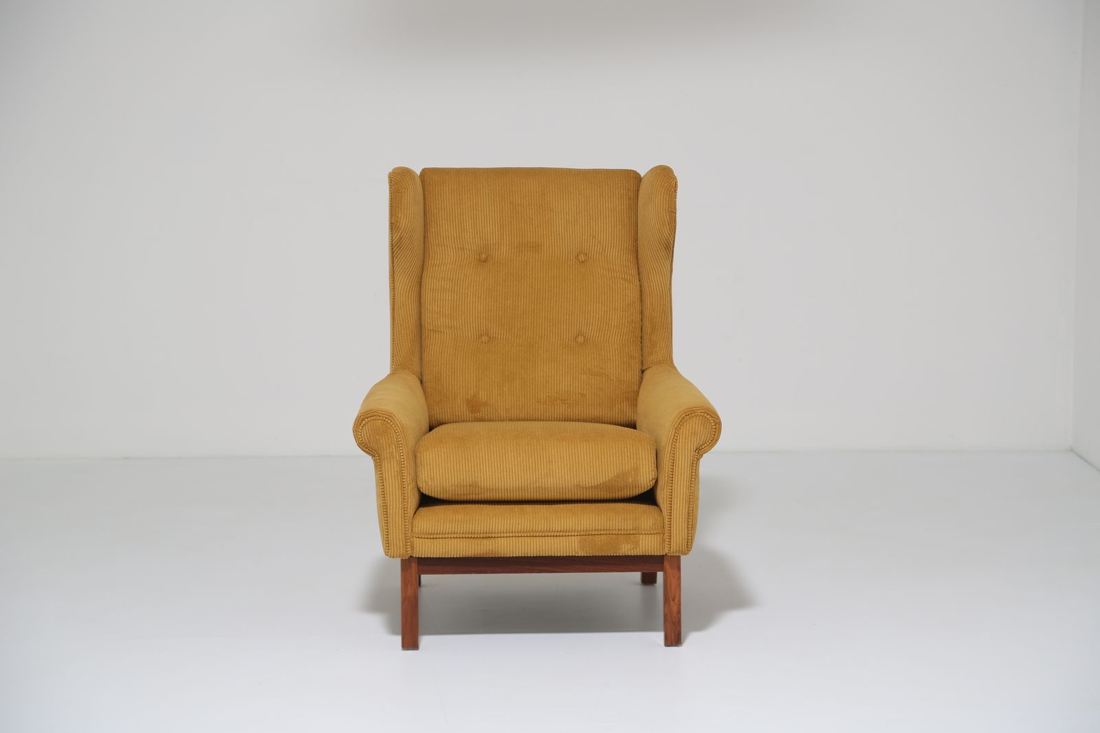 photo buy Vintage Danish Mustard Gold Corduroy Wingback Lounge Chair, 1960s.