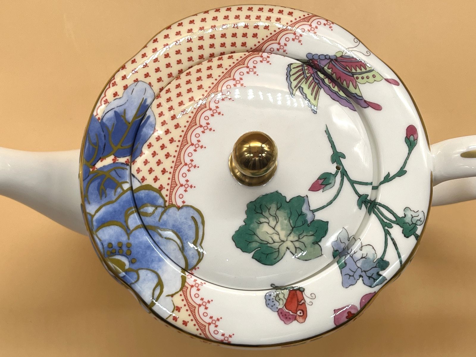 New Large 2 Pint Wedgwood China Butterfly Bloom Teapot In Original Box. photo vintage