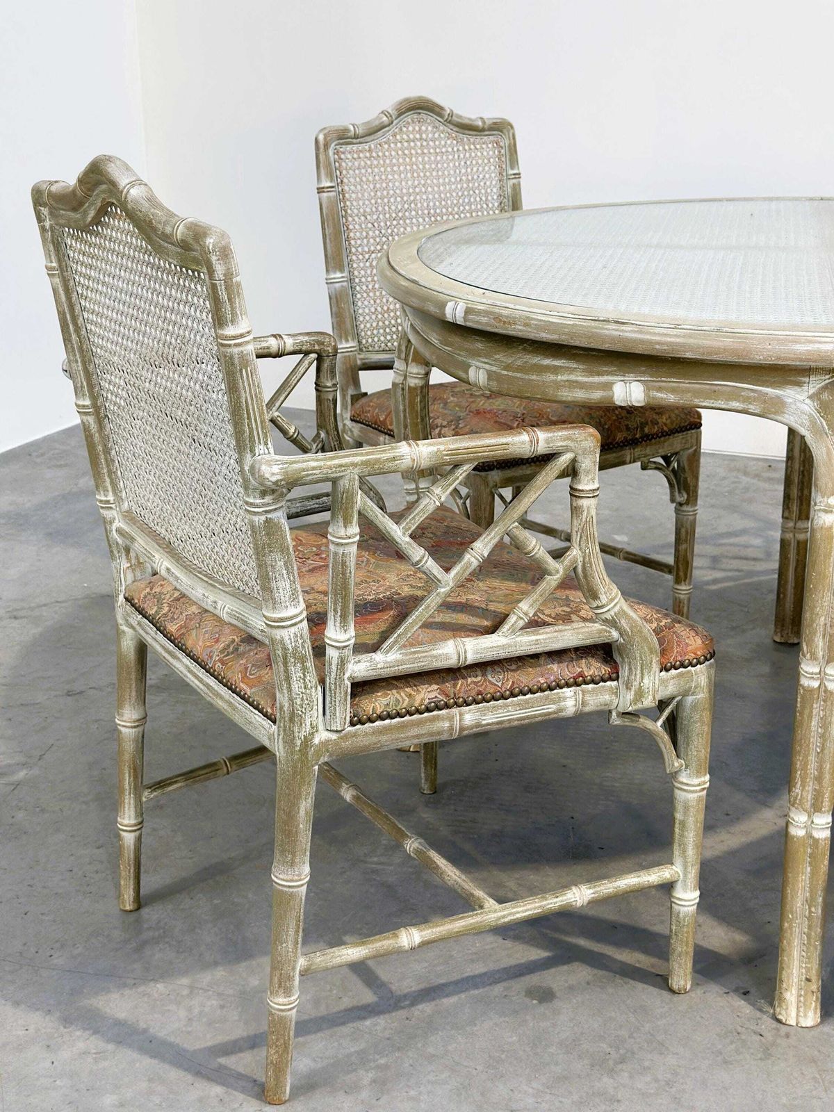 Vintage Faux Bamboo Dining Set With Original Fabric, 1980s photo Furniture