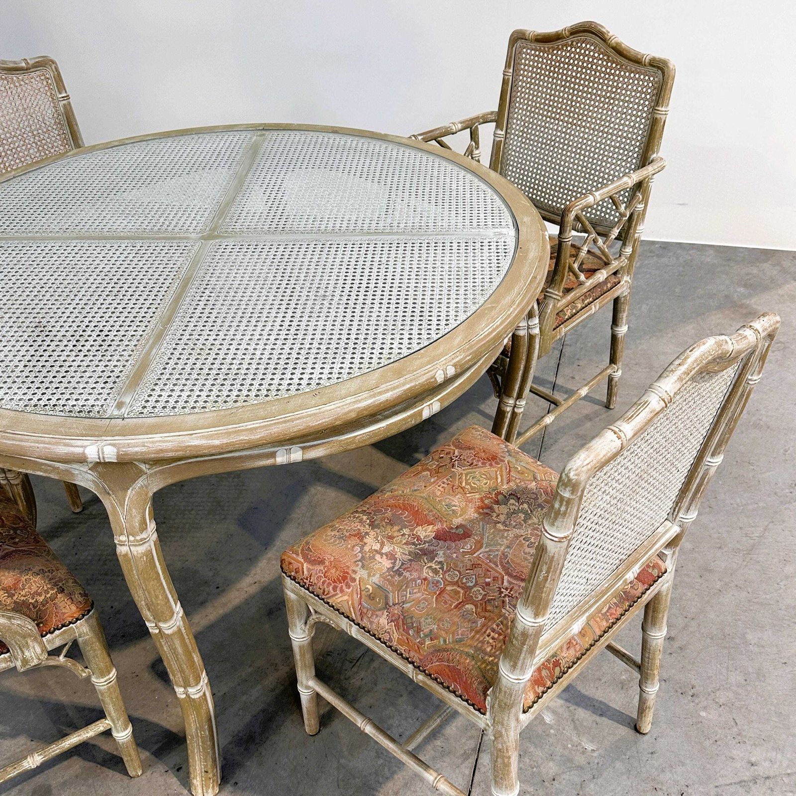 Meubels Vintage Faux Bamboo Eetset met Originele Bekleding, jaren 1980 photo