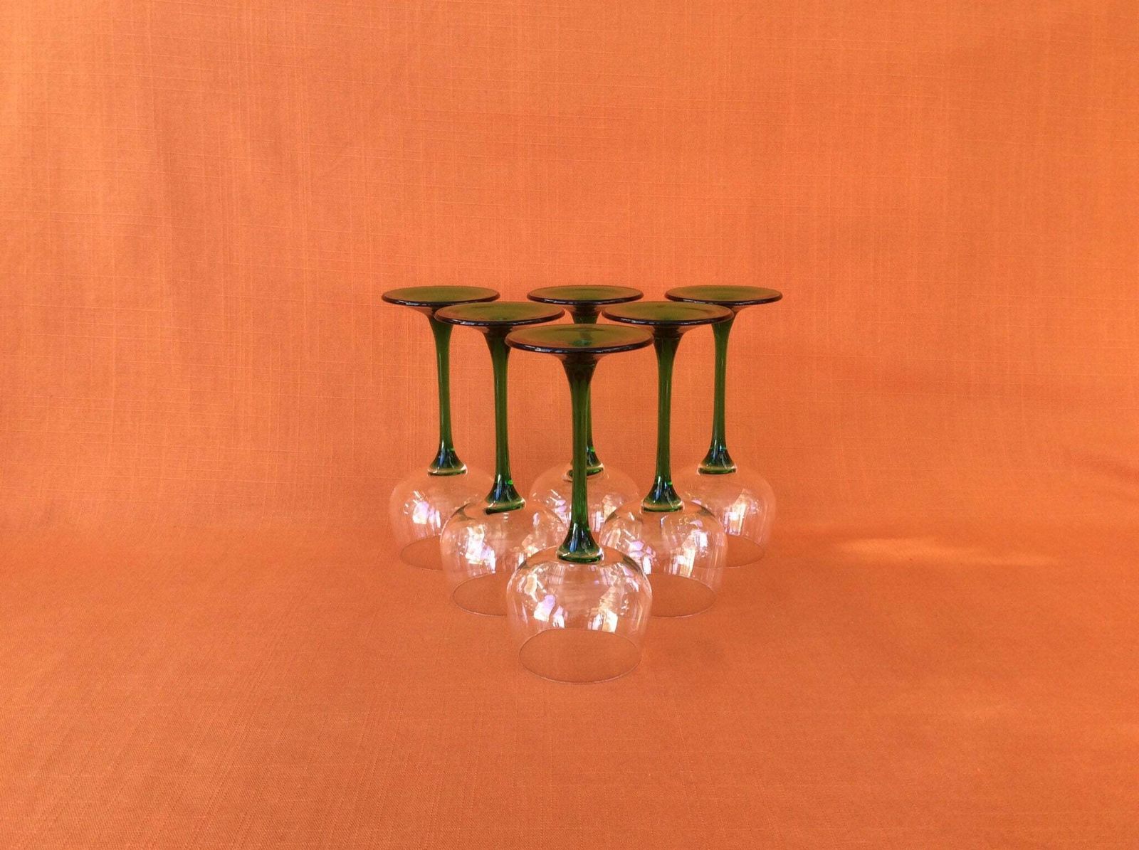 Retro Luminarc Green Stemmed Hock Glasses (Set Of 6), 1970s Wine Glasses photo vinterior