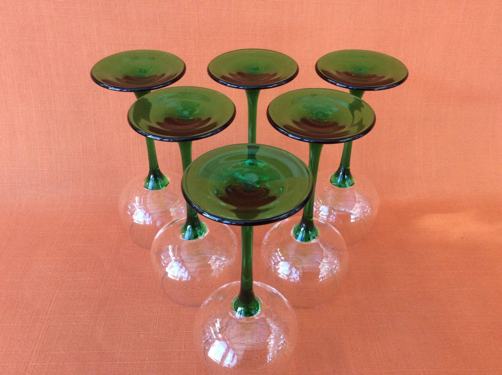 Retro Luminarc Groene Stengelglazen, Hockglazen (Set van 6), Wijnglazen jaren 1970 photo buy