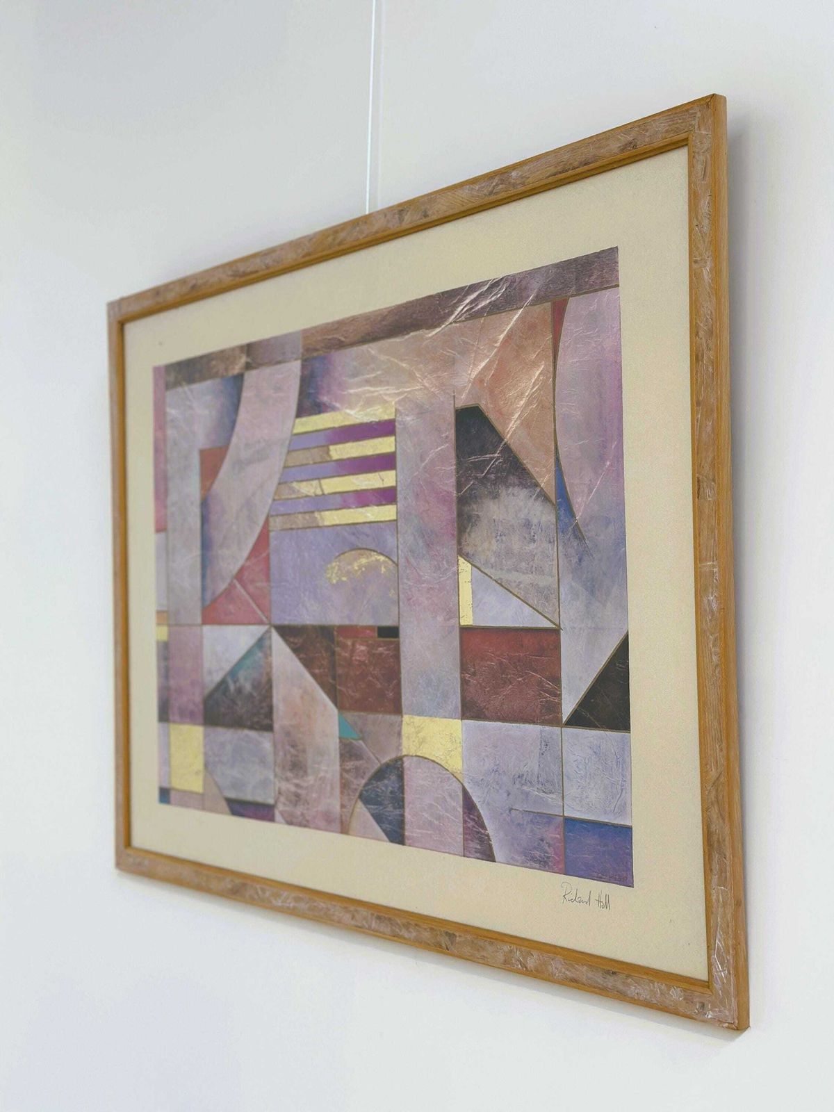 Pair Of Large Richard Hall Geometric Abstract Mixed Media Lithographs With Gold Leaf, 1980s photo buy