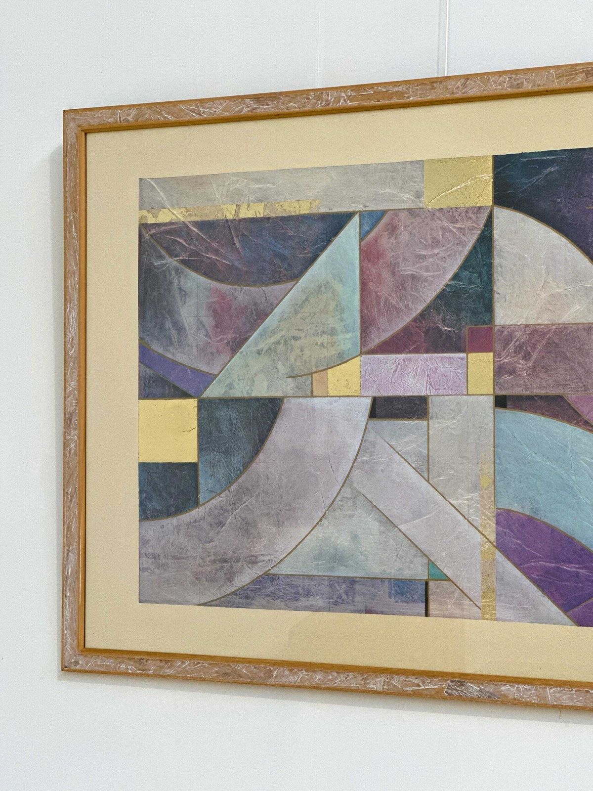 Art Pair Of Large Richard Hall Geometric Abstract Mixed Media Lithographs With Gold Leaf, 1980s photo