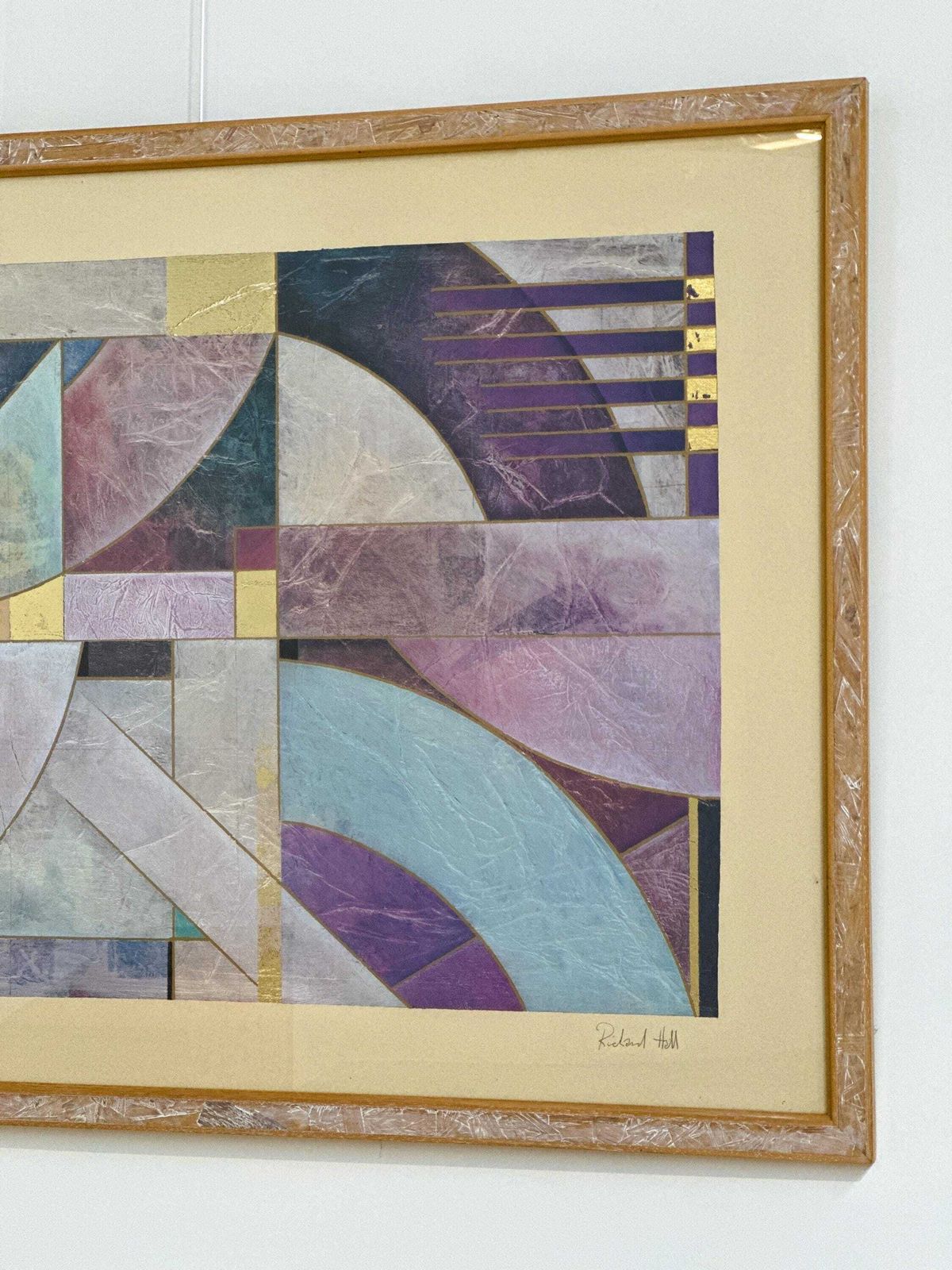 photo vinterior Pair Of Large Richard Hall Geometric Abstract Mixed Media Lithographs With Gold Leaf, 1980s