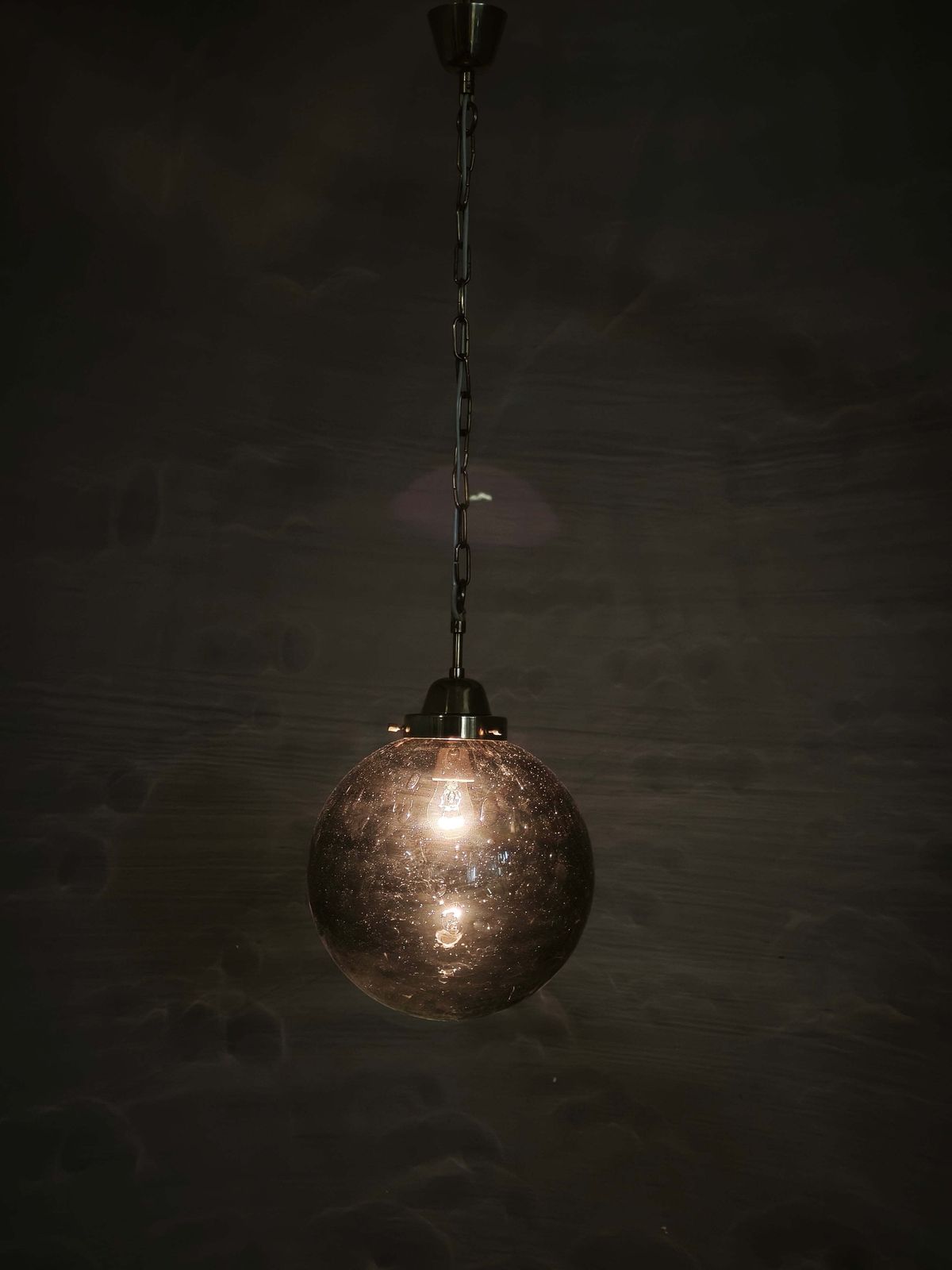 Tsjechische hanglamp met gerookt glazen bol en messing, jaren 1970 photo for sale