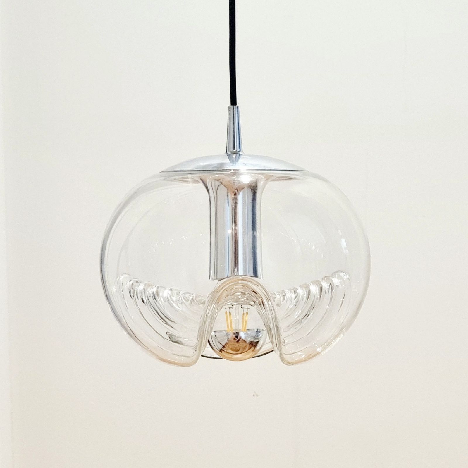Mid Century Space Age Glass 'Wave' Pendant Light By Koch & Lowy For Peill & Putzler, Germany, 1970s photo furniture