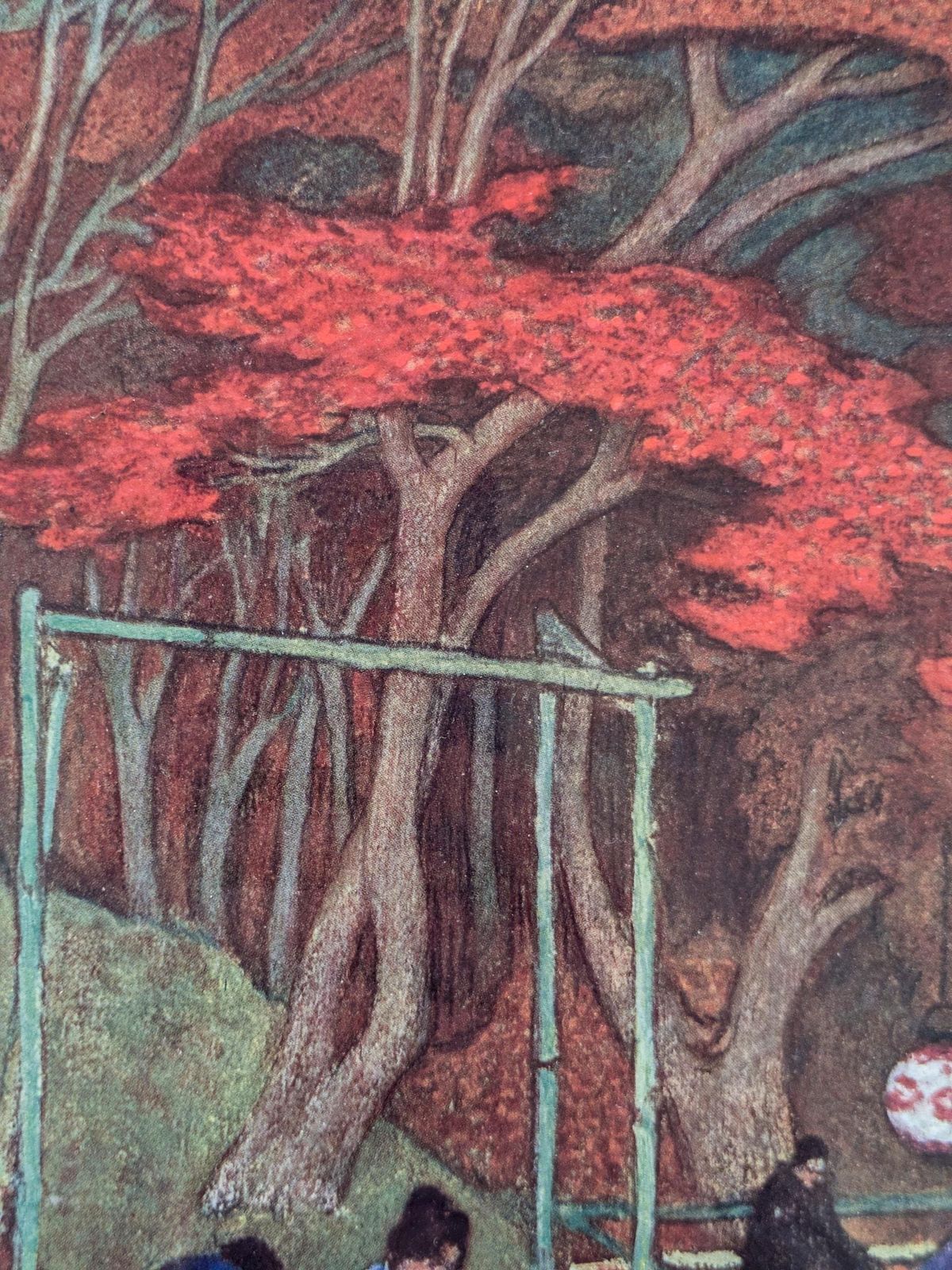 Vintage Oil Pastel Drawing Japonisme Asian Garden Scene 1990 Framed Wall Art Or Gift photo Art