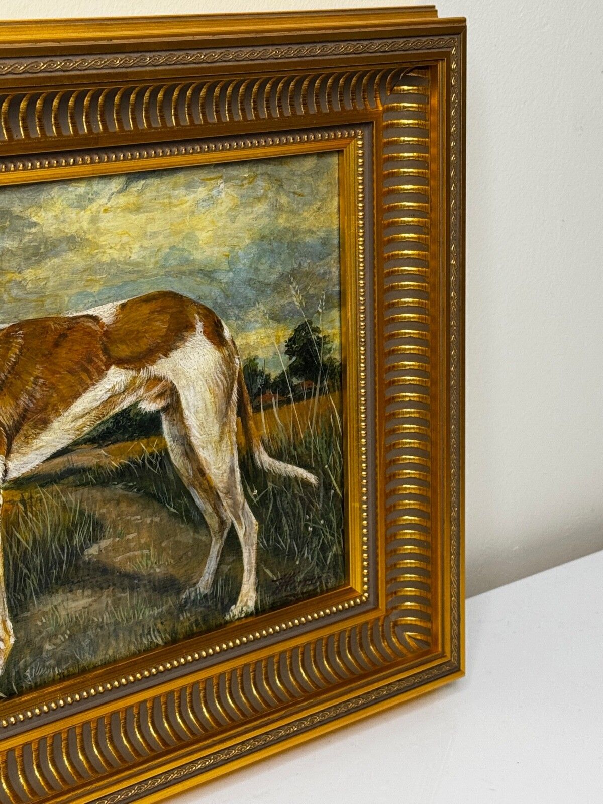 Antiek Brits olieverfschilderij van een lurcher/greyhound, gesigneerd J. Warnes, ca. 1910 photo Kunst