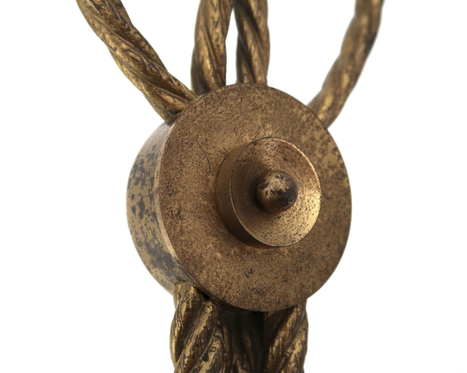 Golden Wall Lamp With Two Arms, Decorated With A Twisted Rope Bow, 1950s. photo for sale