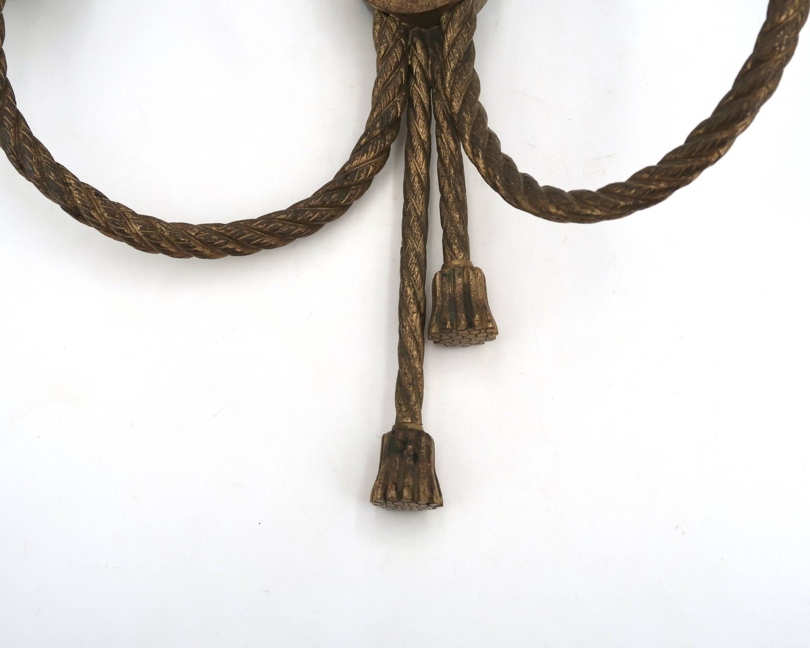 Golden Wall Lamp With Two Arms, Decorated With A Twisted Rope Bow, 1950s. photo Lighting