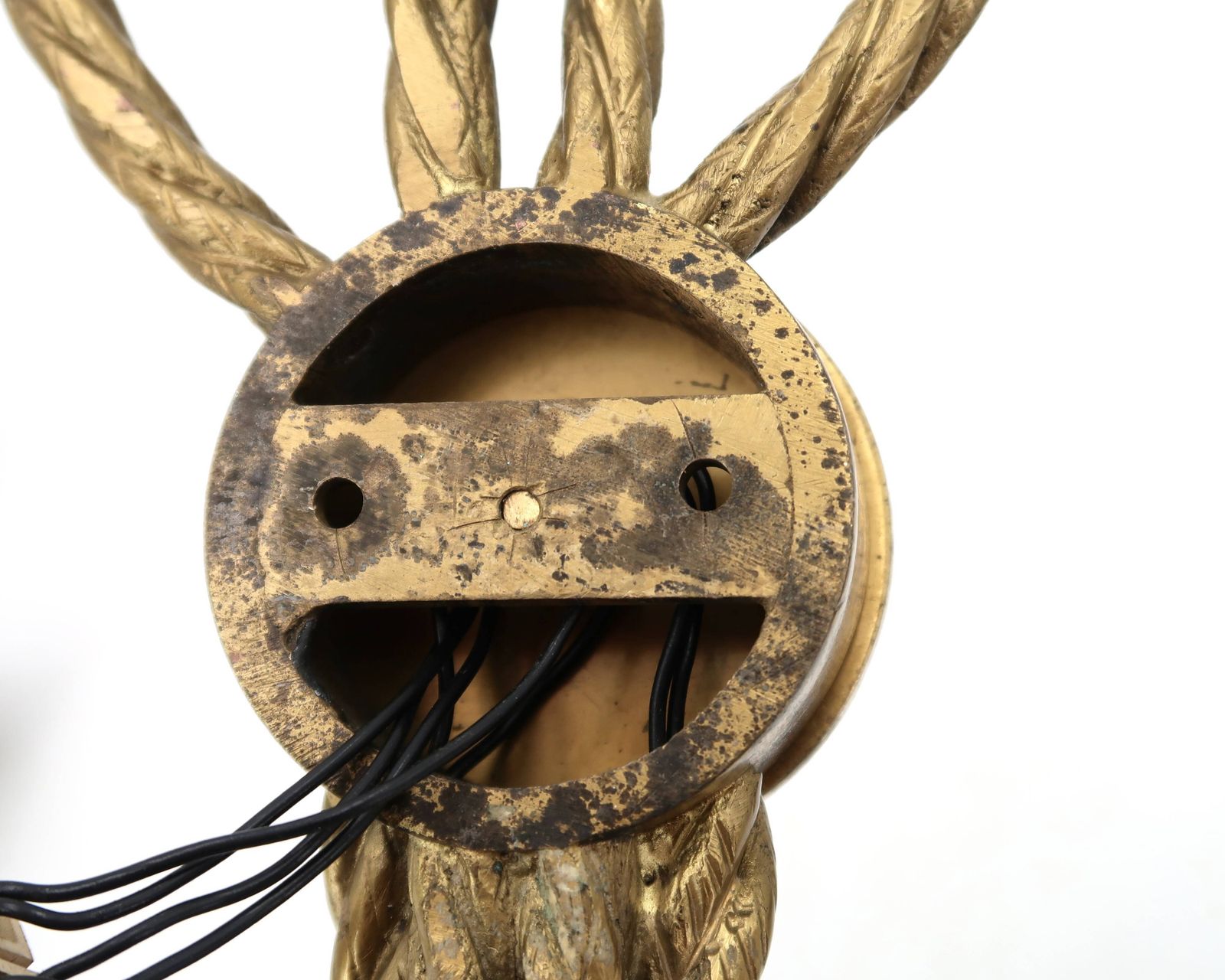 photo furniture Golden Wall Lamp With Two Arms, Decorated With A Twisted Rope Bow, 1950s.
