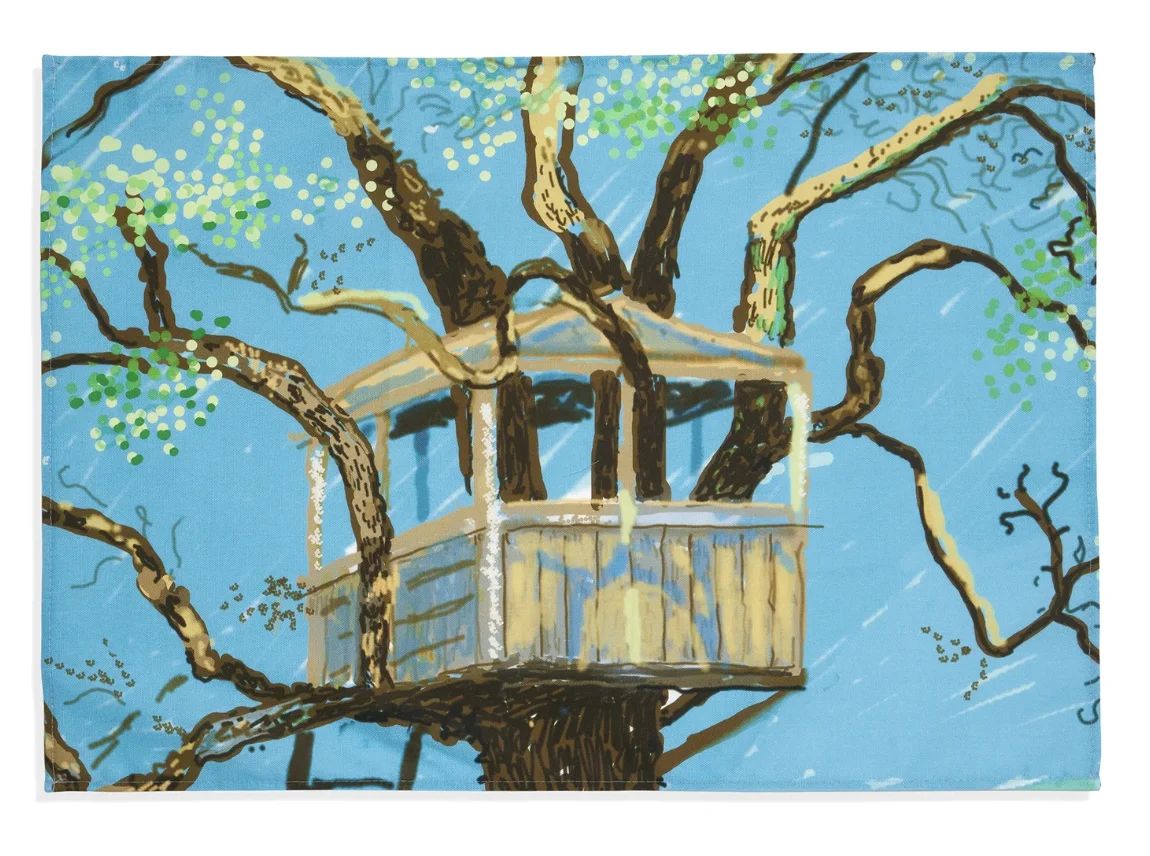 David Hockney Tea Towel   Tree House, 2025