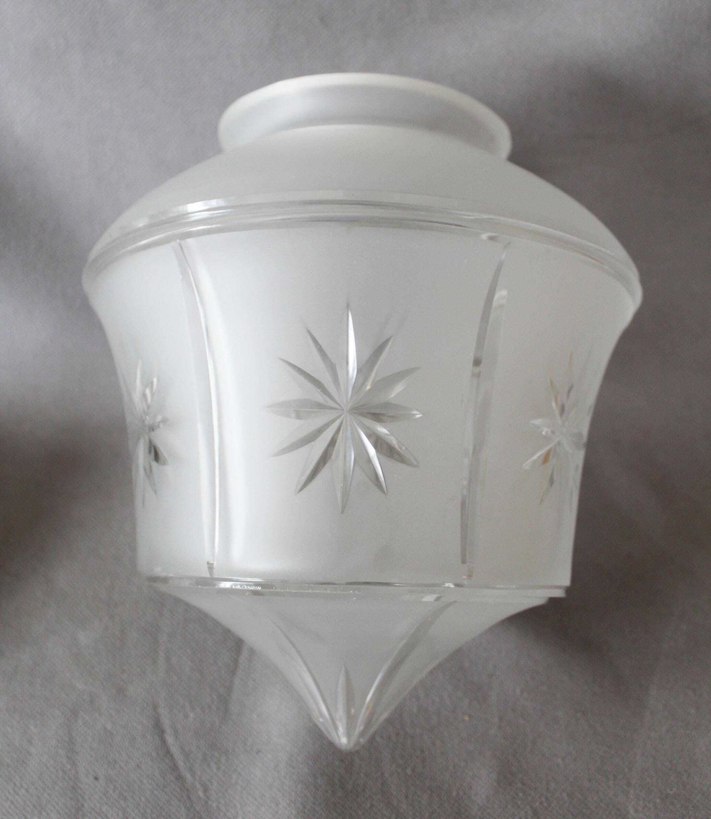 photo vintage Grande lampe suspension vintage en verre taillé dépoli et laiton, lampe de hall, lampe d'entrée, luminaire suspendu, éclairage, Starburst