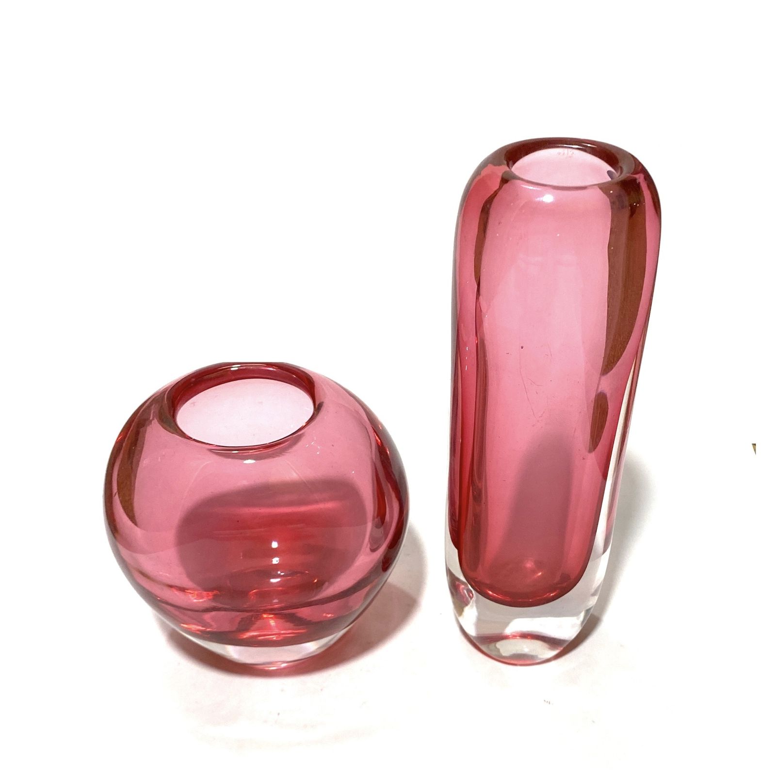 Pair Of Smålandshyttan Glass Vases By Josef Schott, Mid Century Modern Swedish Glass photo vintage