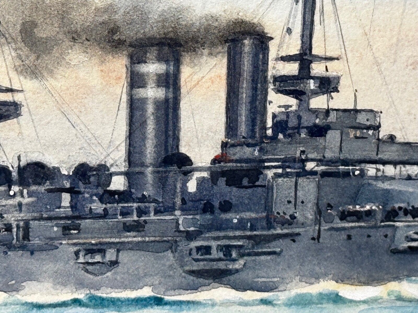 Frank Watson Wood, HMS London 1914, WW1, Royal Navy, aquarel, ca. 1915 photo Kunst