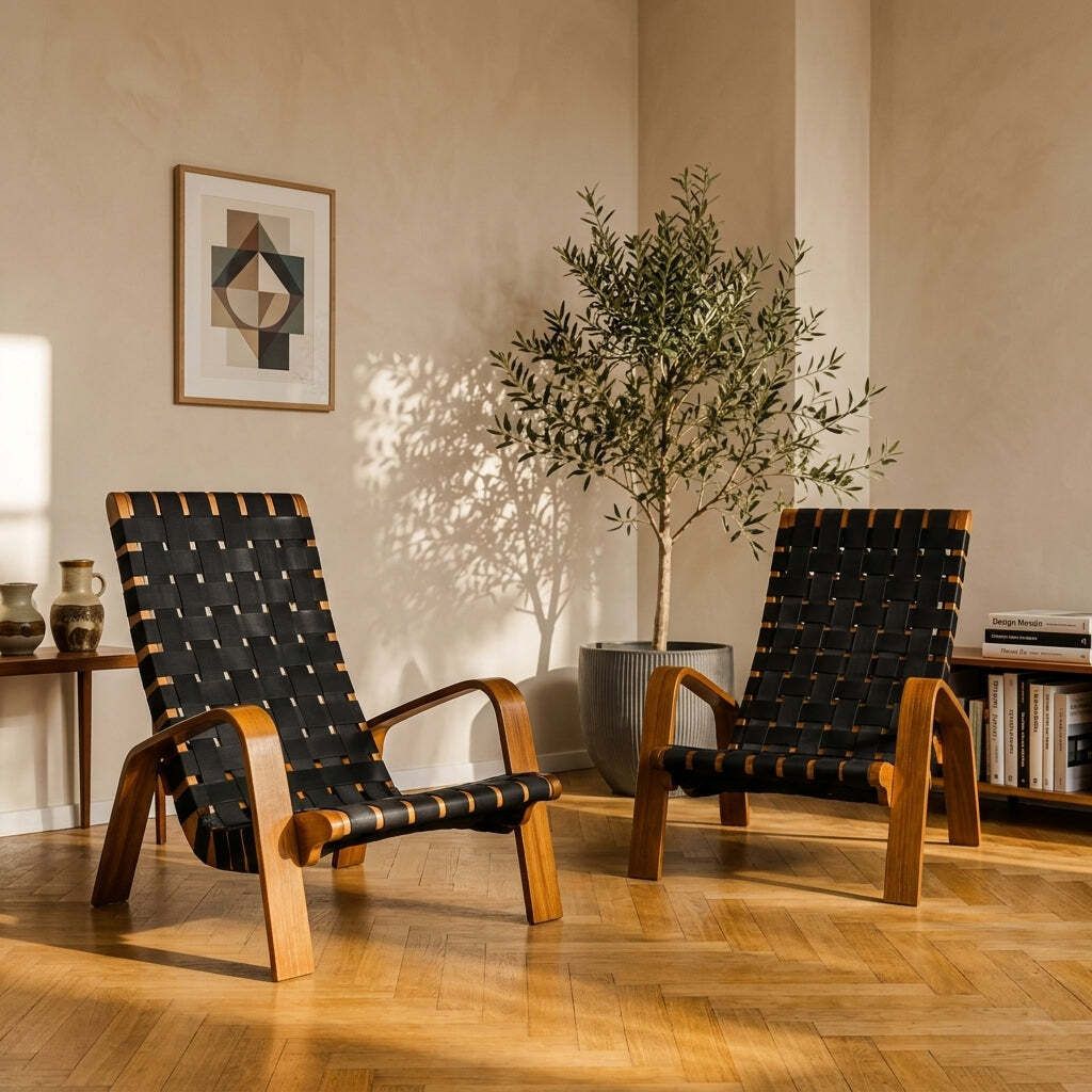 Paar Mid-Century Gevlochten Houten Fauteuils, jaren 1950, Tsjechoslowakije, 68 × 90 × 100 cm