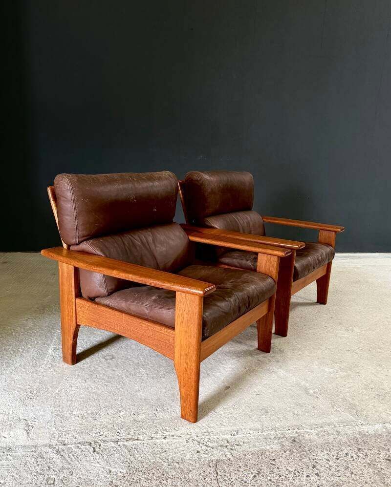 1960's Mid-Century Modern Design Leren Teakhouten Lounge Stoel Set 1 photo buy