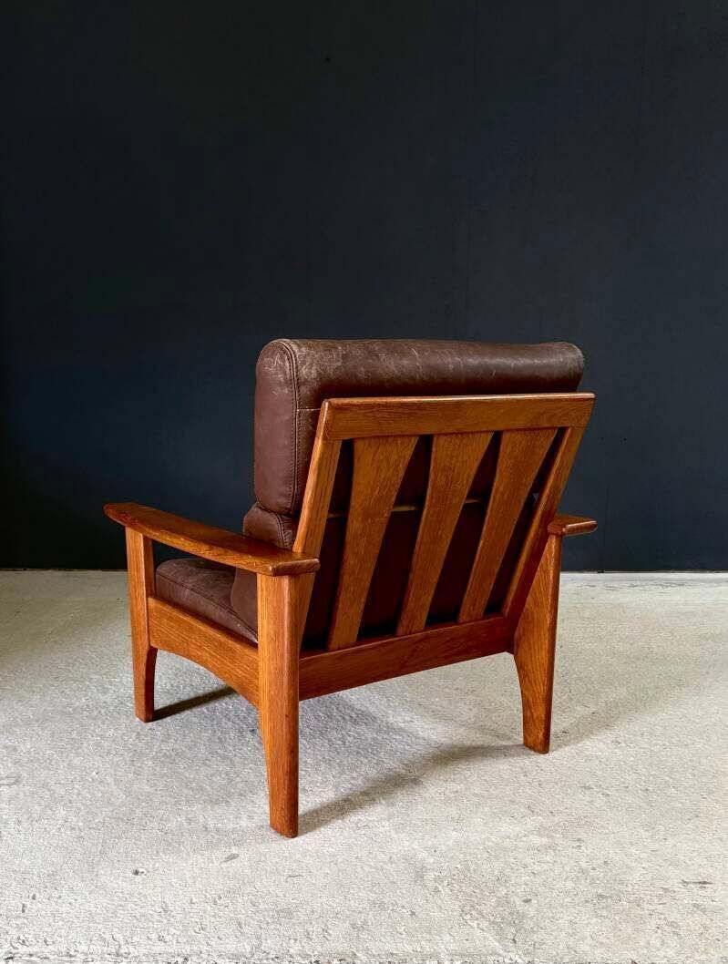1960's Mid-Century Modern Design Leren Teakhouten Lounge Stoel Set 2 photo vintage
