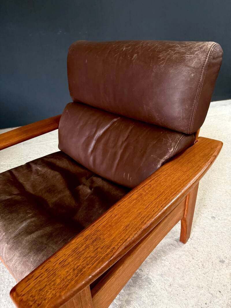 photo for sale 1960's Mid-Century Modern Design Leren Teakhouten Lounge Stoel Set 2