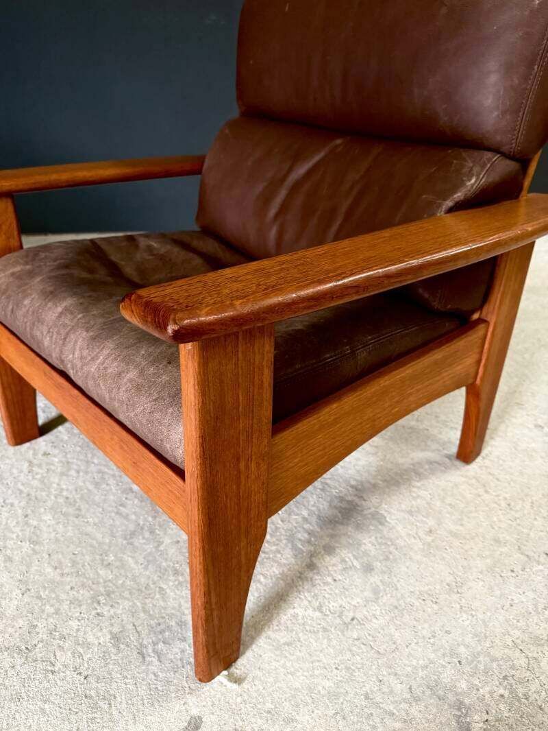 2600.0 1960's Mid-Century Modern Design Leren Teakhouten Lounge Stoel Set 2 photo