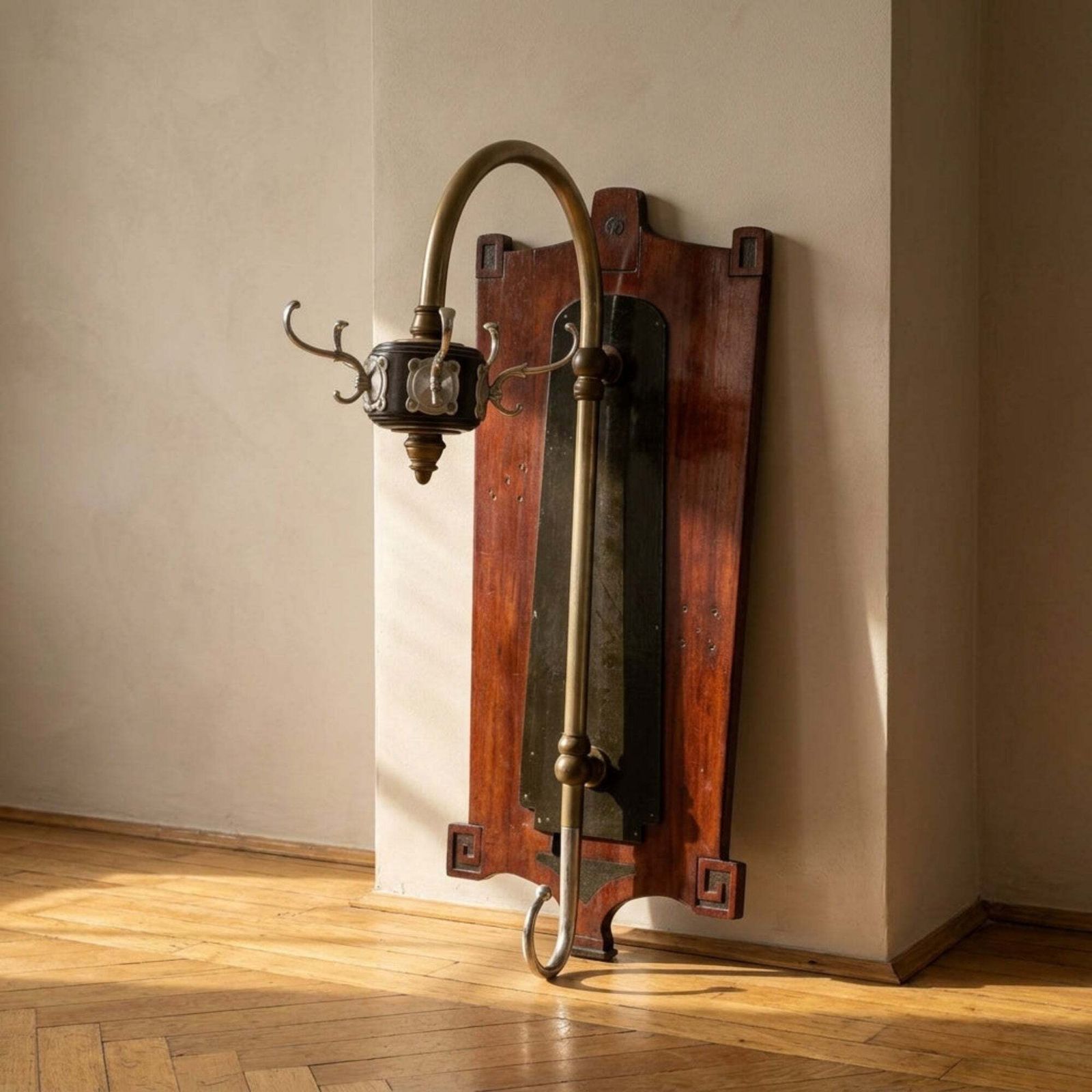 Vintage Coat Rack Mid Century Wooden Rack With Metal Hooks, 55 × 40 × 92 Cm