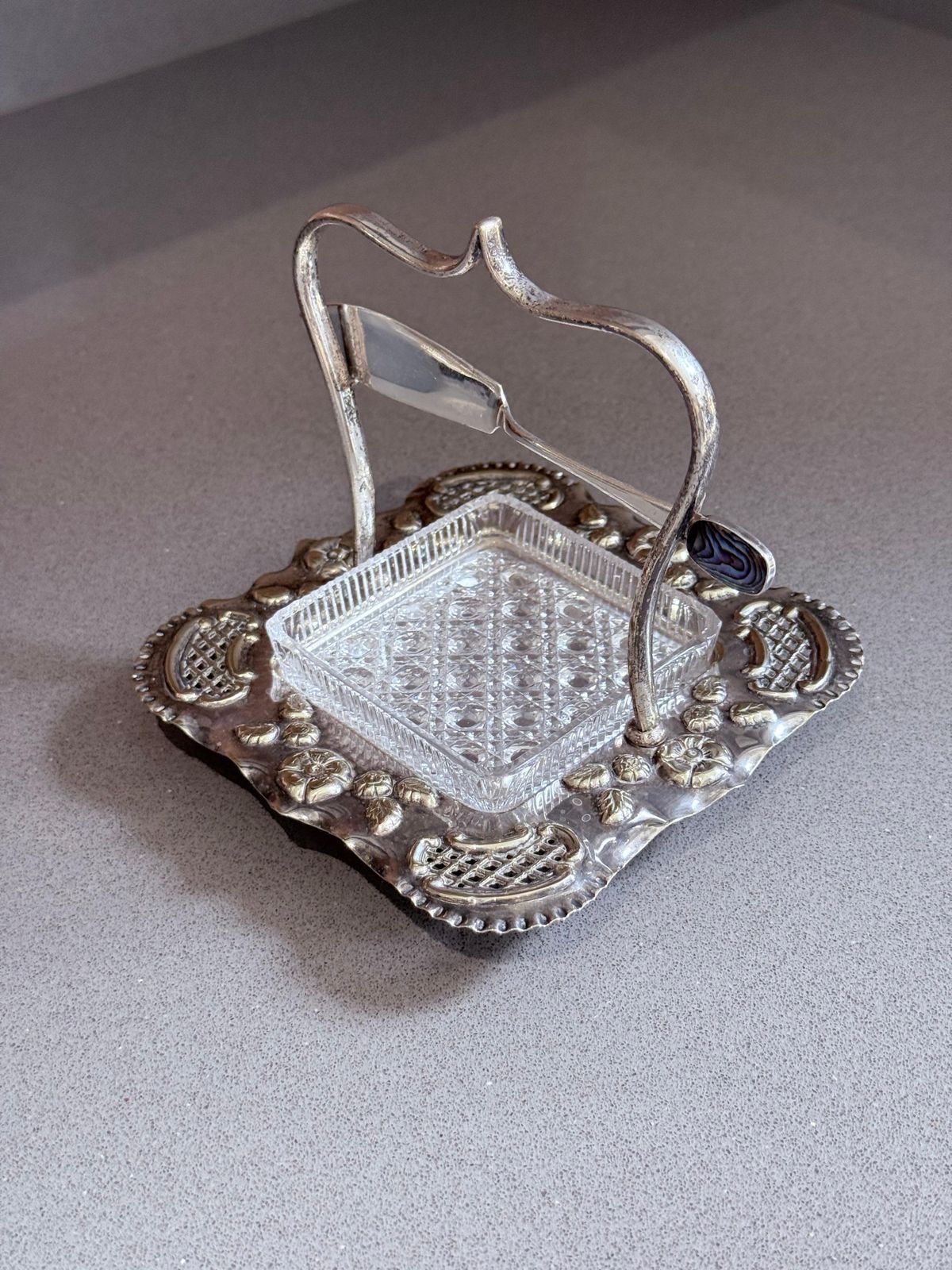 Art Deco Silver Plated Butter Dish With Cut Glass Crystal Butter Dish & Knife photo Home Decor