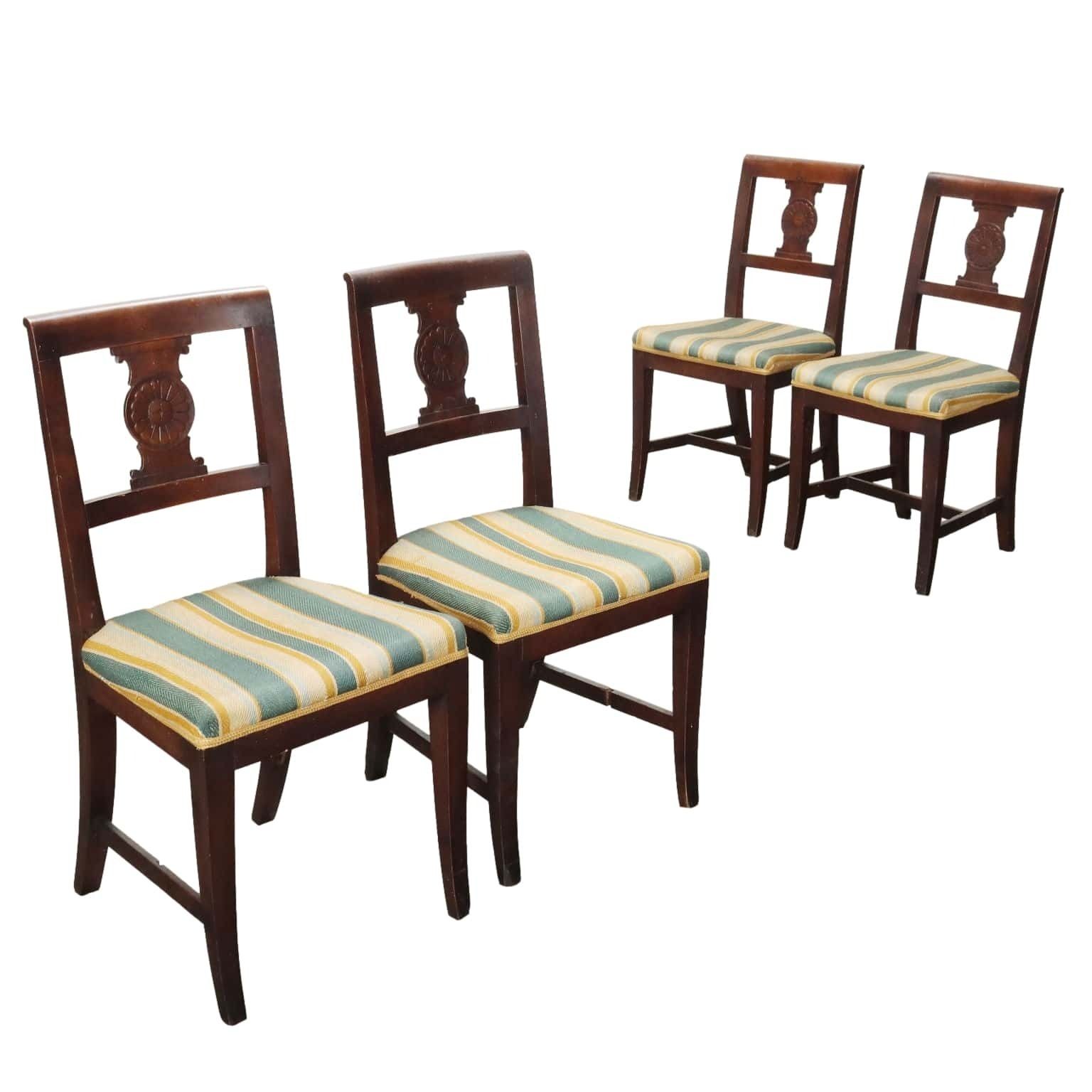 Antique Chairs Walnut Padded Seat Italy XIX Century