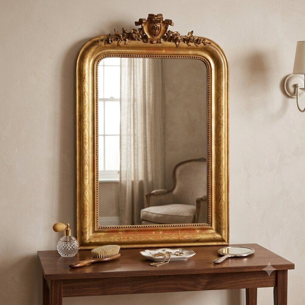 Antieke Spiegel Gesneden Verguld Hout Italië Eind 19e Eeuw photo furniture