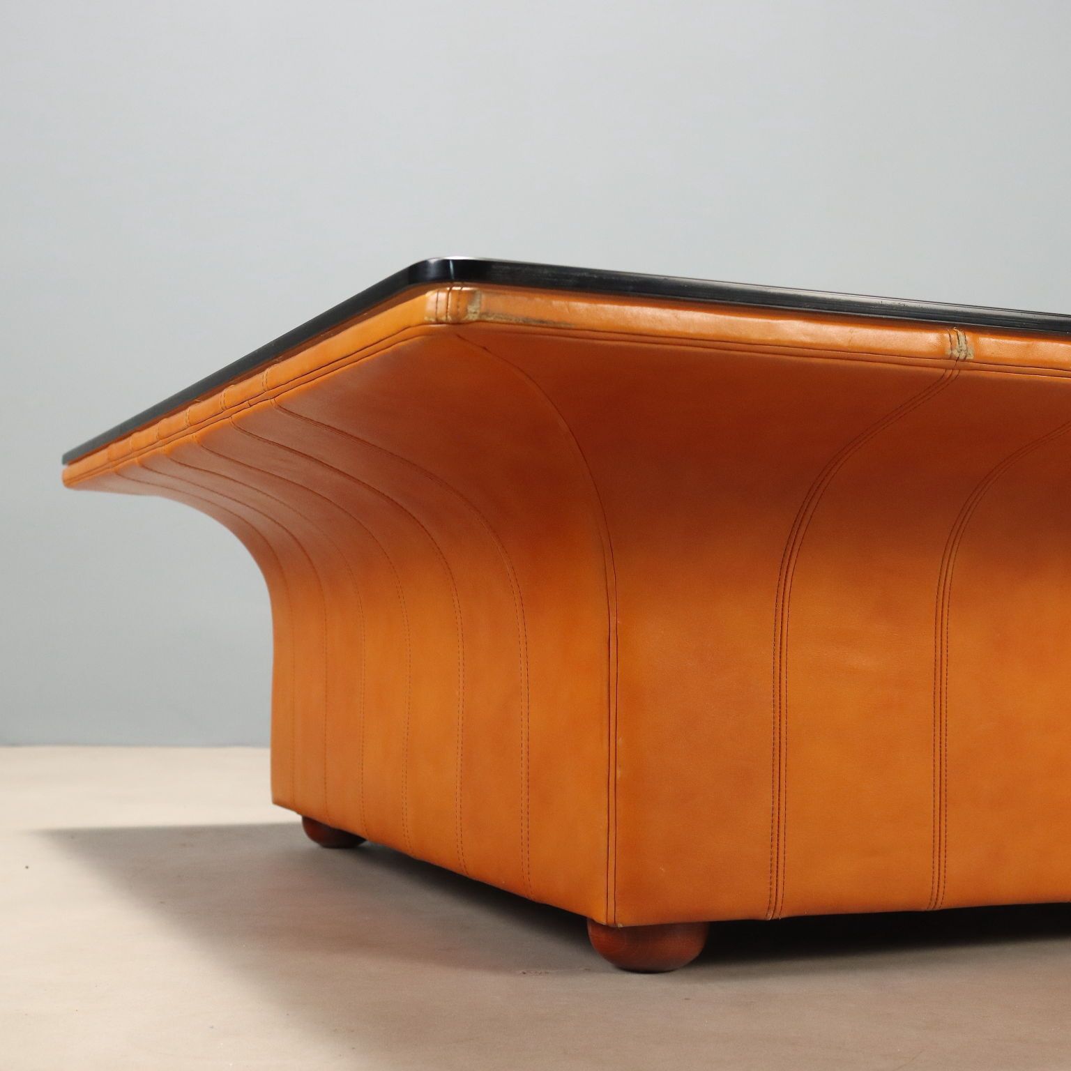 Vintage Frau Coffee Table Wood Leather Design Italy 1970s photo buy