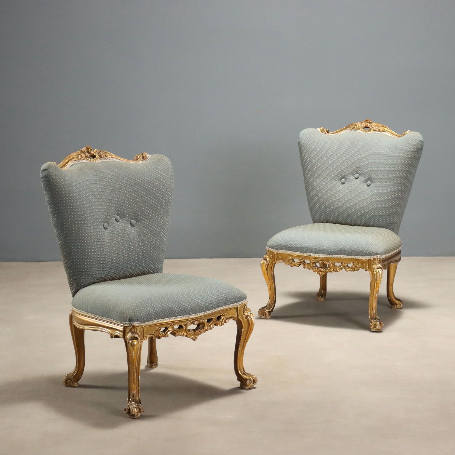 Stoelen Barokke Stijl Gesneden Hout Italië XX Eeuw