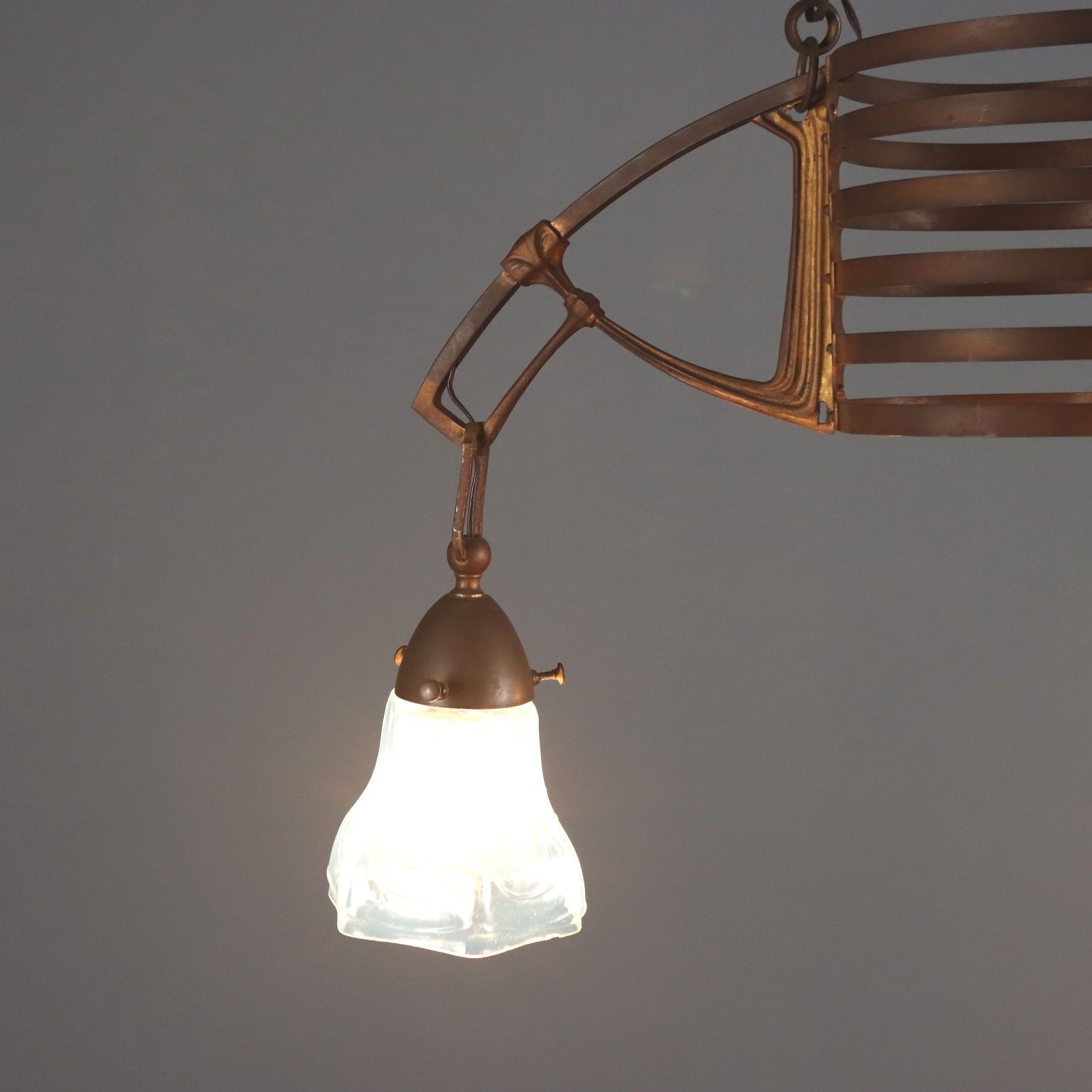 Chandelier Art Nouveau Metal Glass Italy XX Century photo buy