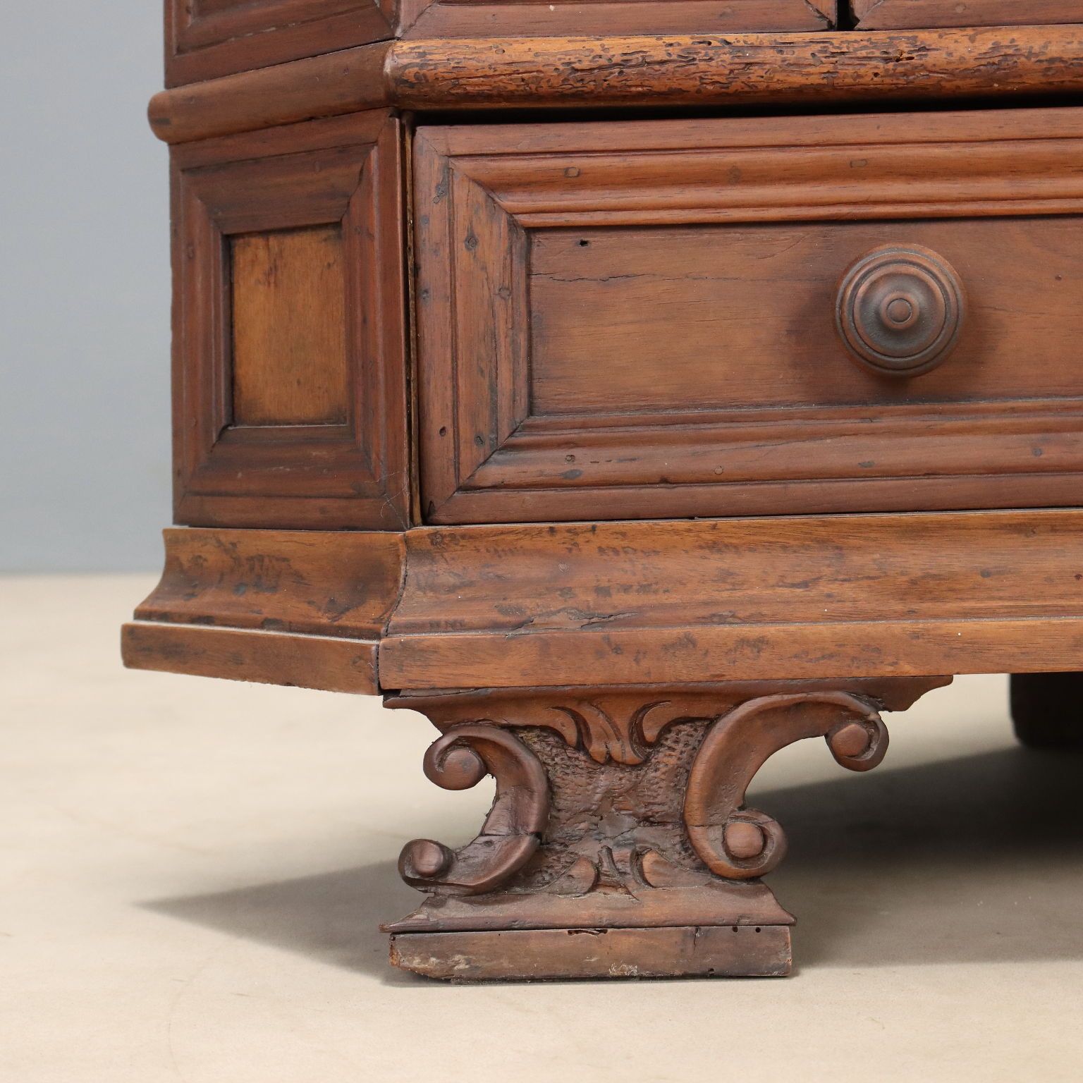 Baroque Corner Cupboard Walnut Carvings Italy XX Century photo vintage