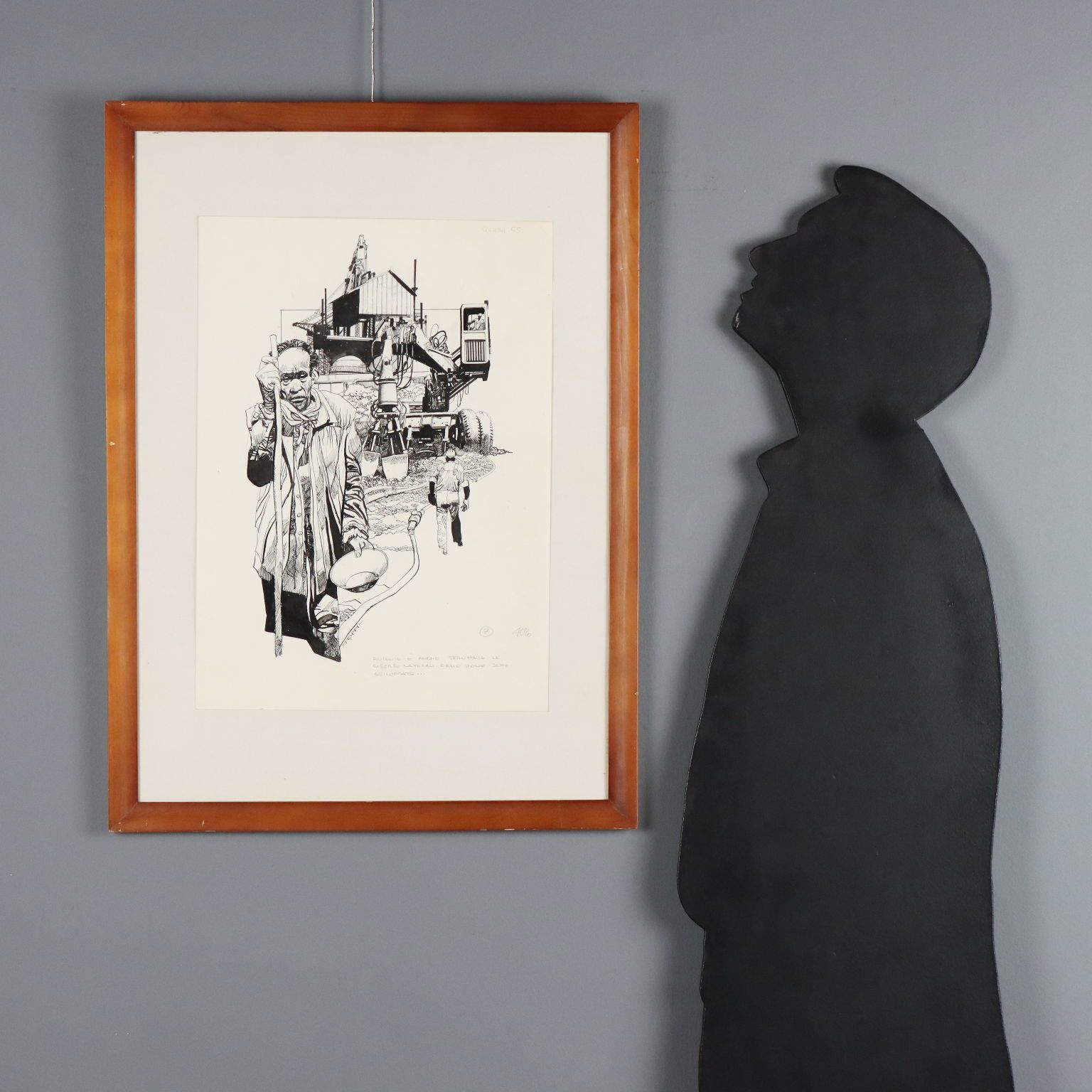 Hedendaagse tekening, gesigneerd Sergio Toppi, gemengde techniek, '900 photo furniture