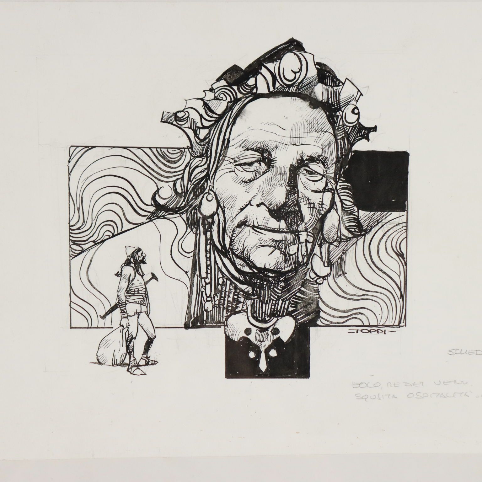 Tekening Gesigneerd Sergio Toppi Gemengde Techniek 20e Eeuw photo for sale