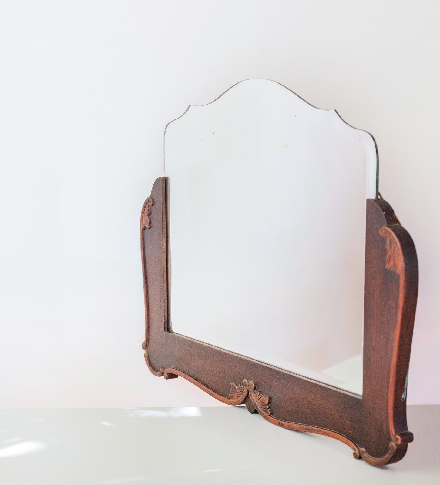 Antique Dutch Art Deco Oak Wall Mirror With Beveled Glass   Amsterdam School Mantel Mirror, 1920s photo vinterior