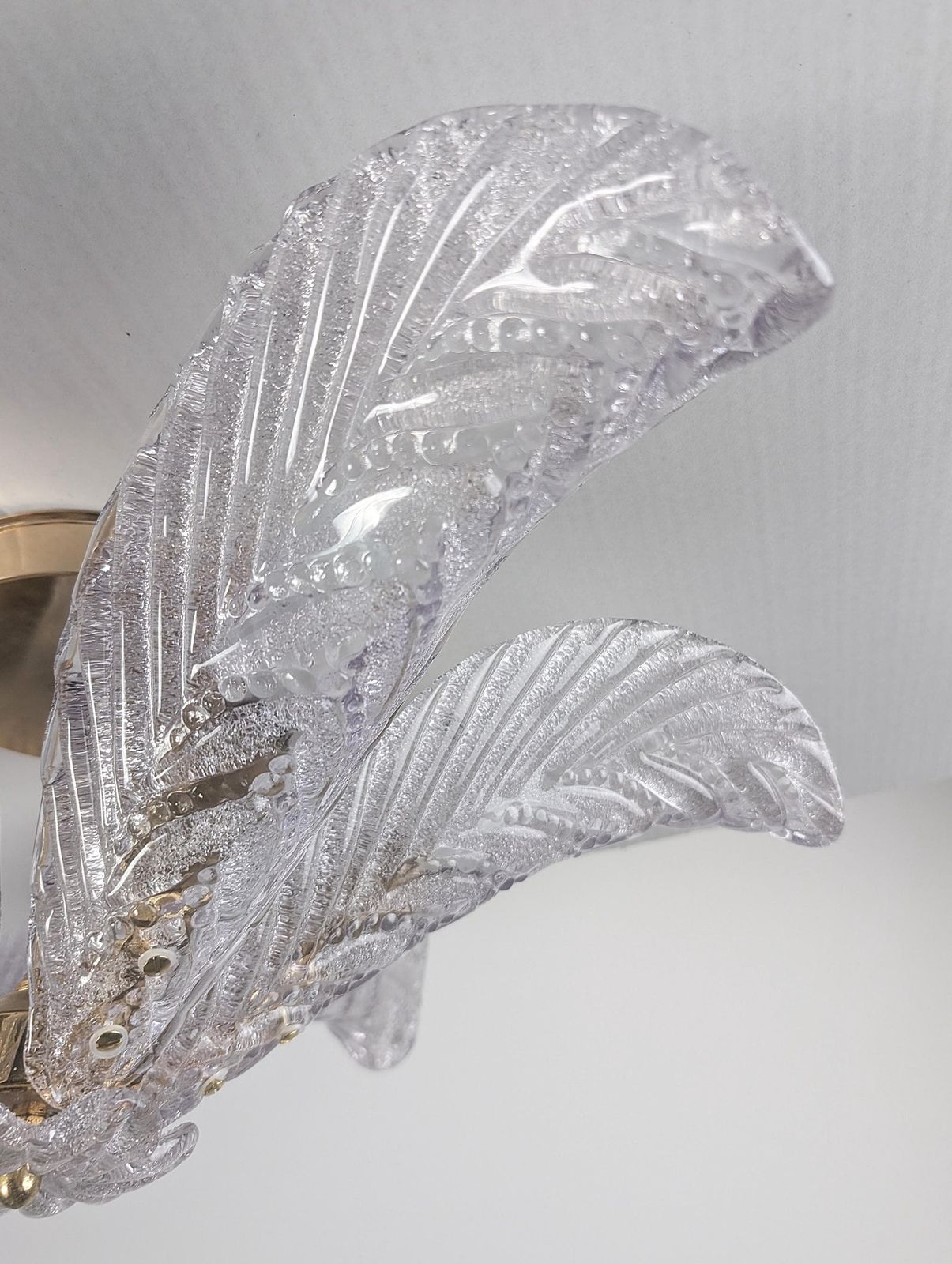 Grand plafonnier Mazzega en verre de Murano, feuilles de palmier, Art déco, Italie, années 1960 photo for sale
