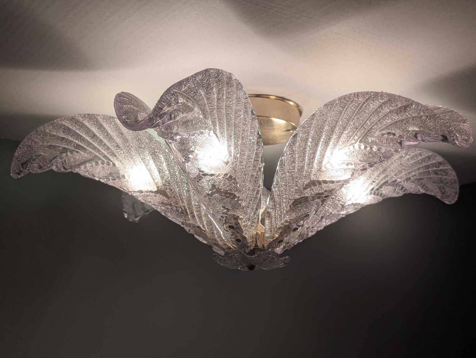 Large Mazzega Murano Glass Palm Leaf Ceiling Light, Art Deco Style, Italy 1960s photo 2870.0