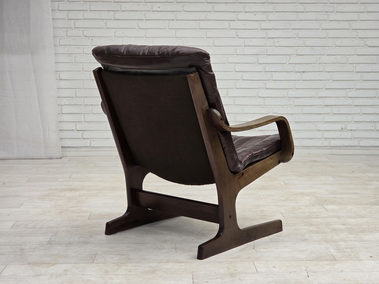 Furniture 1970s, Scandinavian Armchair, Brown Furniture Leather. photo