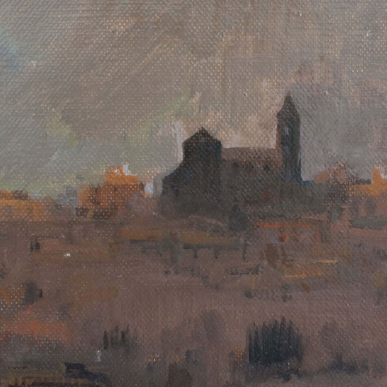 Atmospheric Landscape In Ochre Tones – Oil On Canvas photo for sale