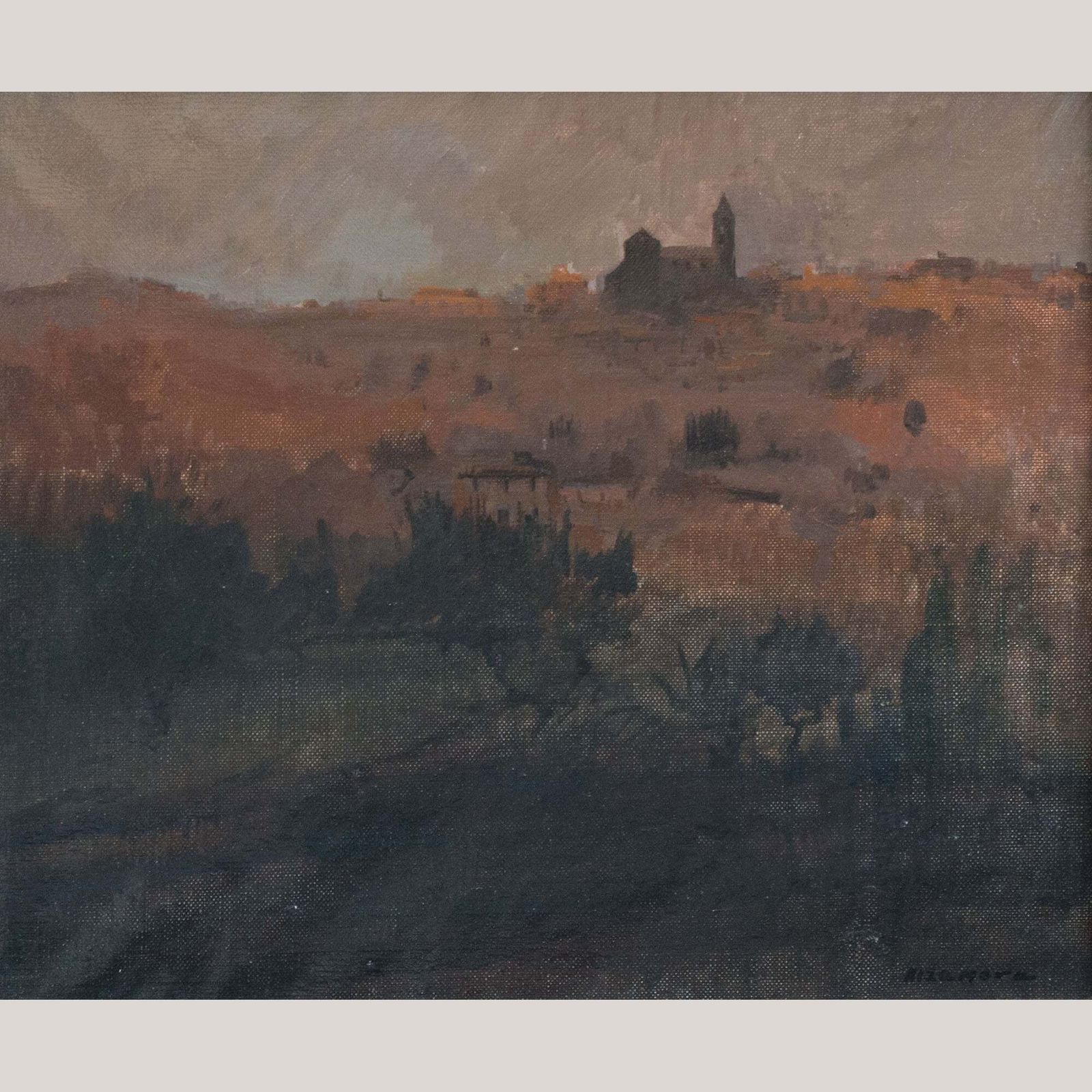 Sfeervol landschap in okertinten - olieverf op doek photo buy