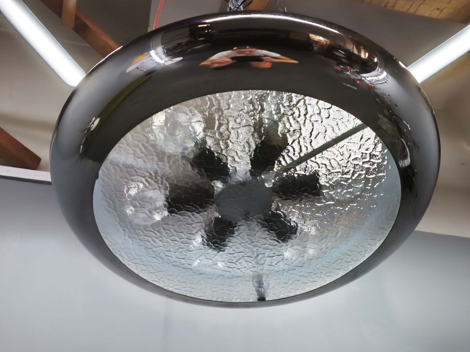 photo furniture Bauhaus Ufo Hanglamp van Chroom en Glas, Tsjecho-Slowakije, jaren 1930