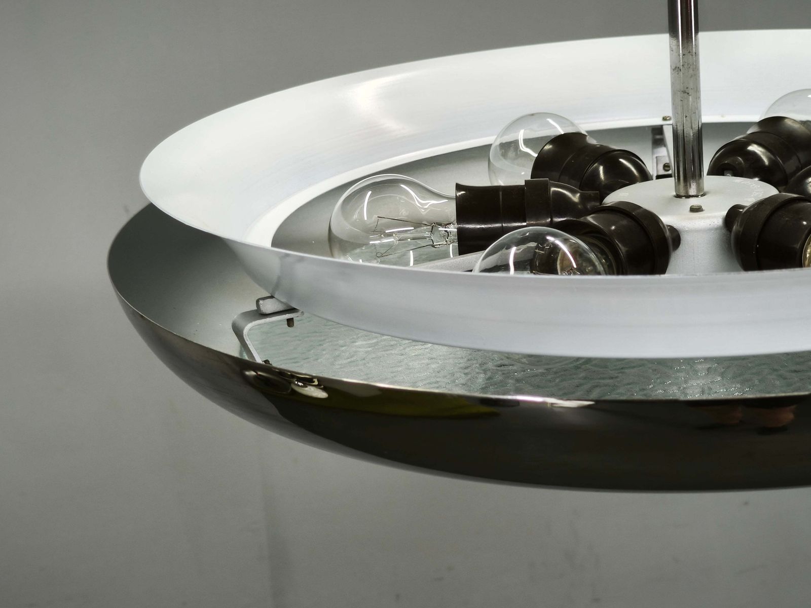 Verlichting Bauhaus Ufo Hanglamp van Chroom en Glas, Tsjecho-Slowakije, jaren 1930 photo