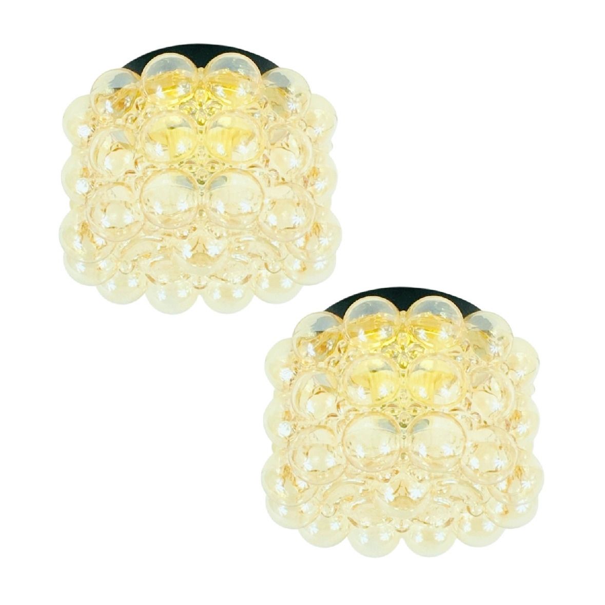 Pair Of Mid Century Modern Amber Bubble Glass Ceiling Lights By Helena Tynell For Limburg, Germany, 1960s