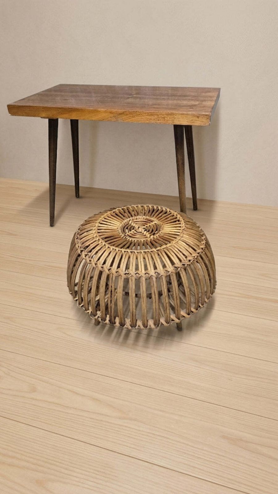 Ottoman Mid Century Woven Rattan Stool By Franco Albini, 1950s, Italy, 50 × 50 × 30 Cm photo 270.0