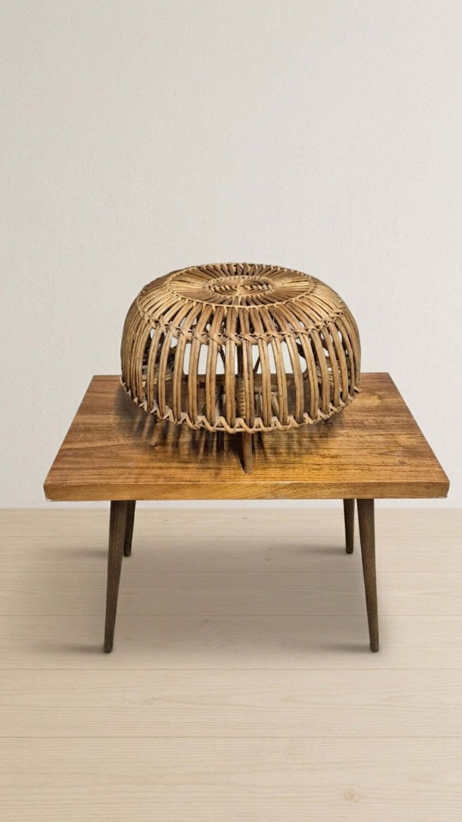 photo furniture Ottoman Mid Century Woven Rattan Stool By Franco Albini, 1950s, Italy, 50 × 50 × 30 Cm