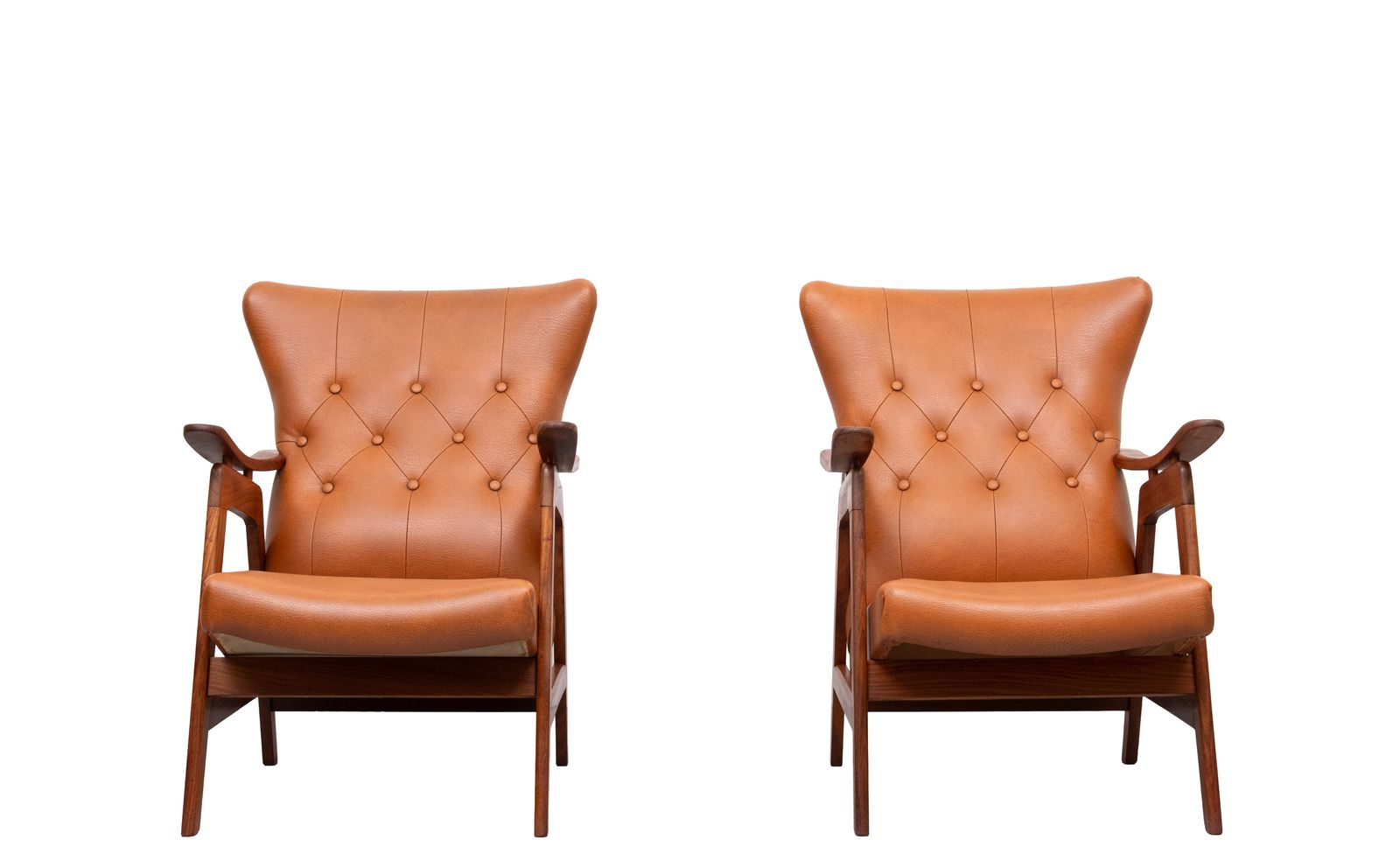 Teakhouten loungestoelen met imitatieleer, jaren 1960, Nederland photo furniture